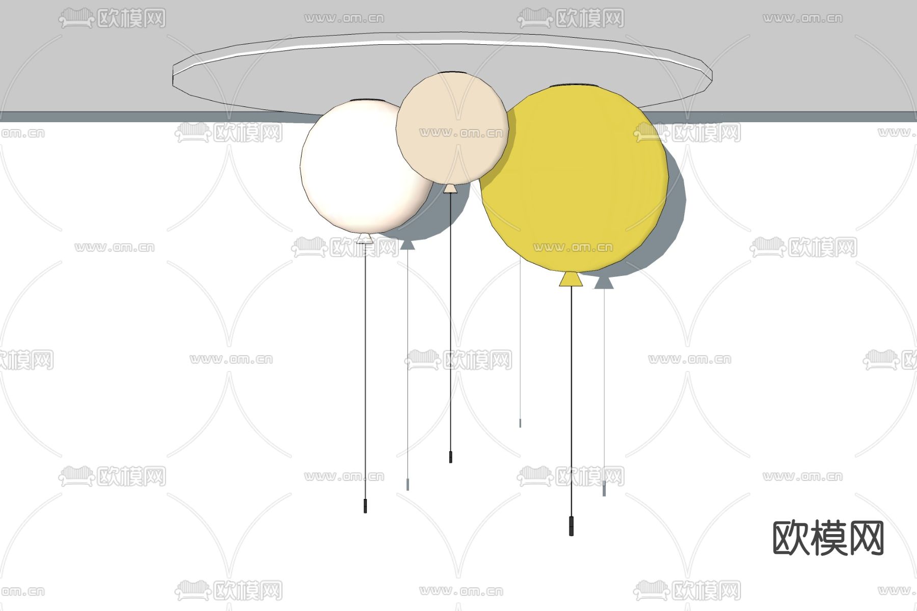 北欧气球吸顶灯su模型下载（渲染图2）