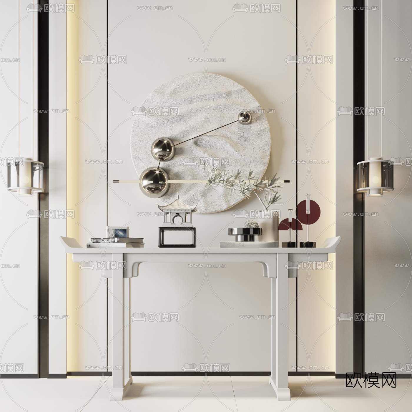 新中式端景条案3d模型下载（渲染图3）