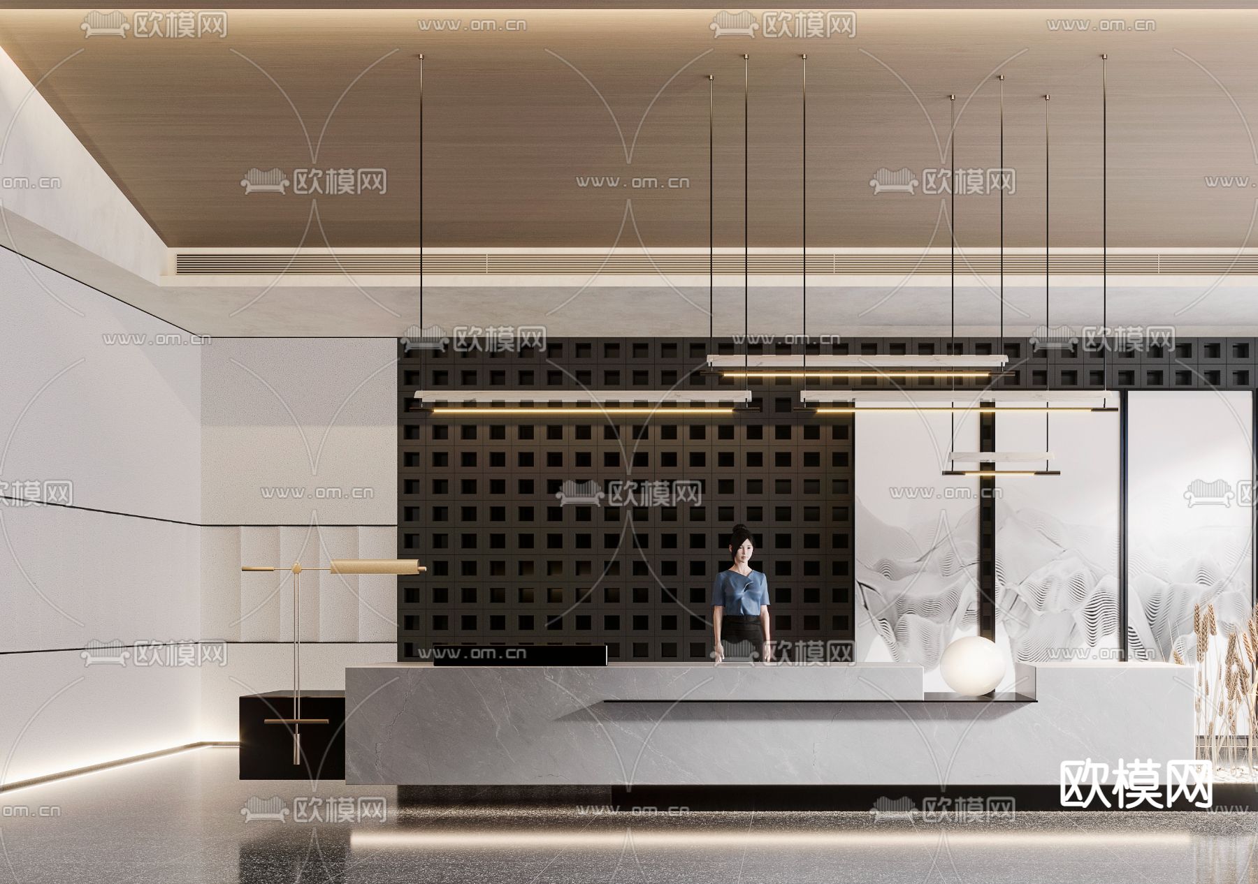 现代办公室前台接待3d模型下载（渲染图3）