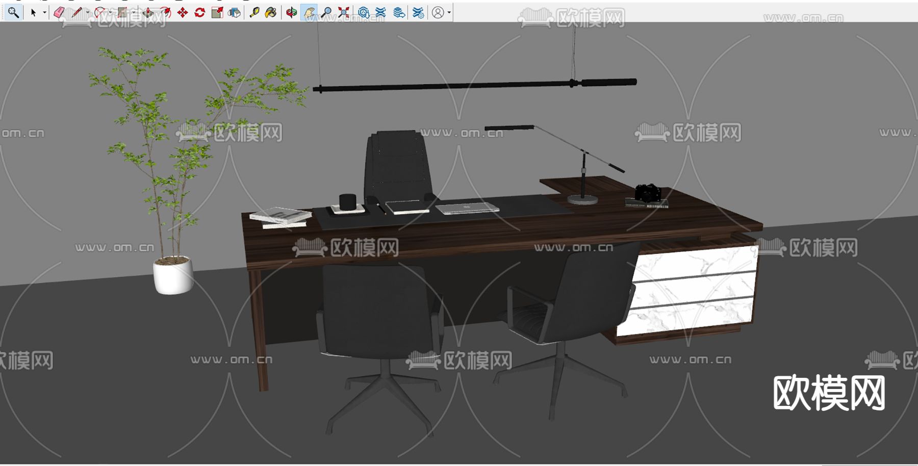 现代办公桌椅su模型下载（渲染图1）