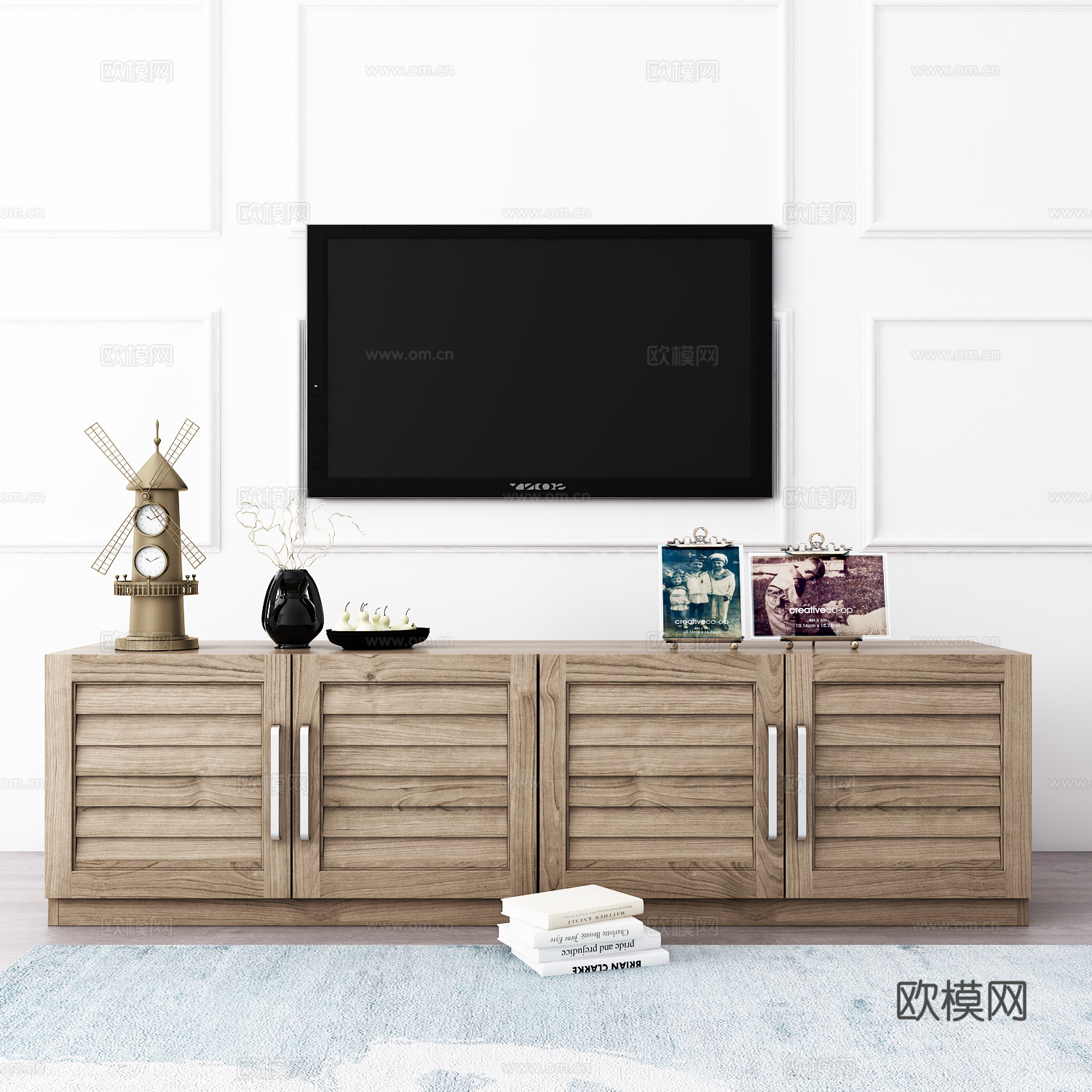 工业风电视柜 电视 地毯 饰品模型3d模型