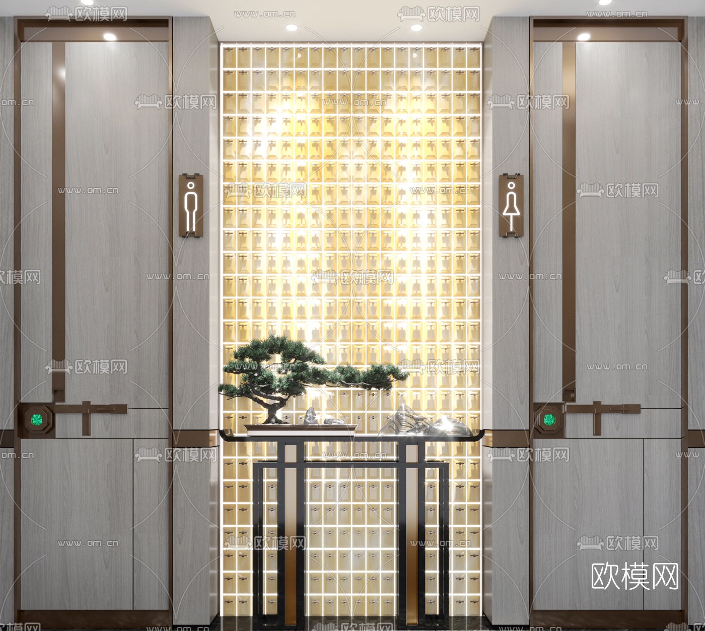 新中式公用卫生间入口3d模型下载（渲染图3）