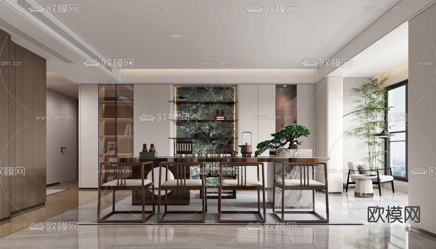 新中式茶室3d模型下载_ID15981598_3dmax免费模型-欧模网