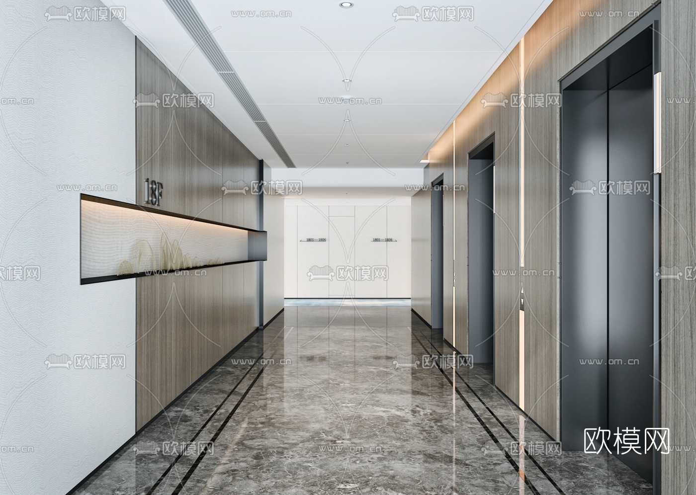现代简约电梯厅3d模型下载