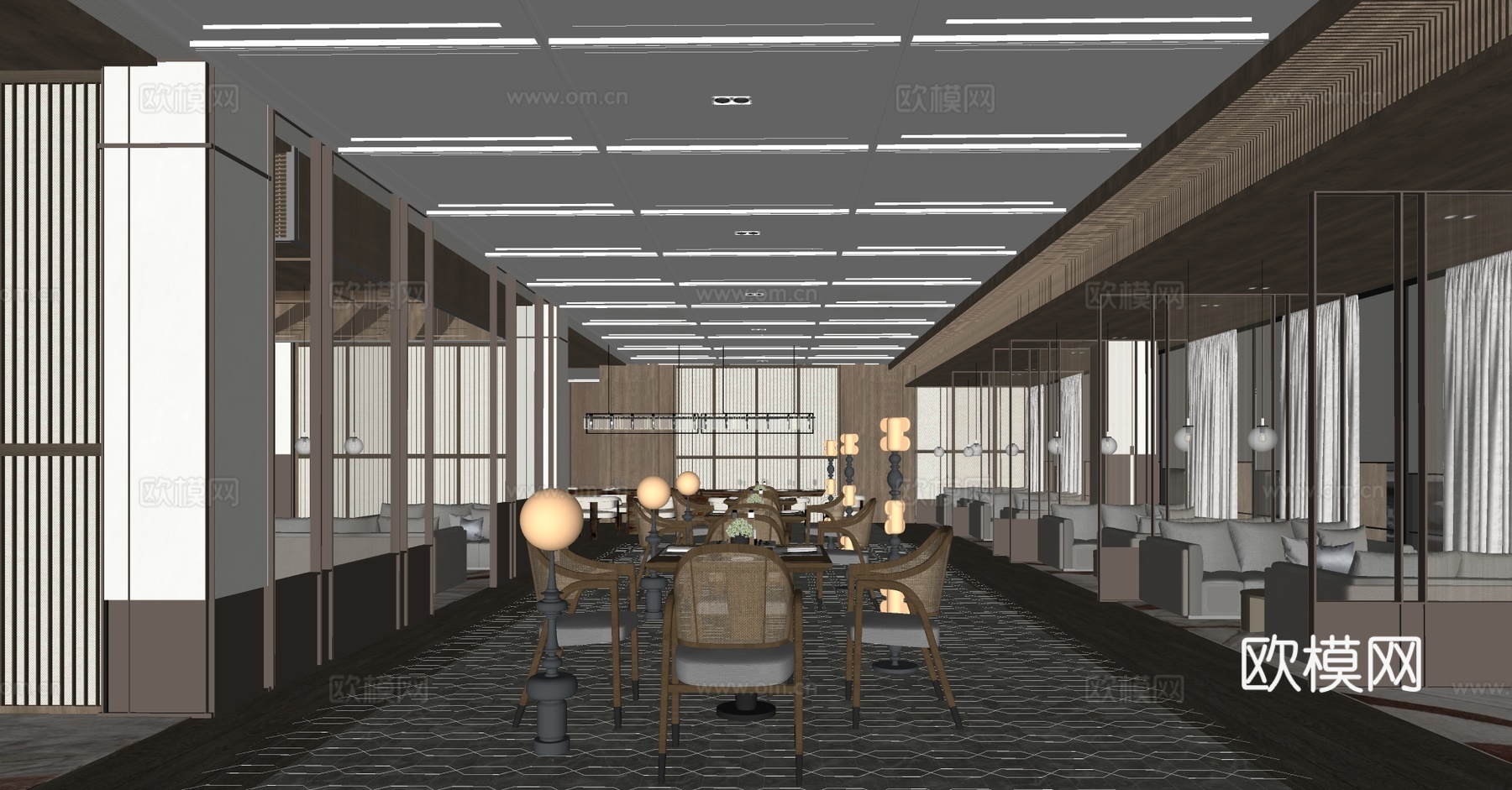 现代中餐厅 酒店餐厅 酒店自助餐厅 新中式酒店餐厅 酒店宴会su模型下载（渲染图2）