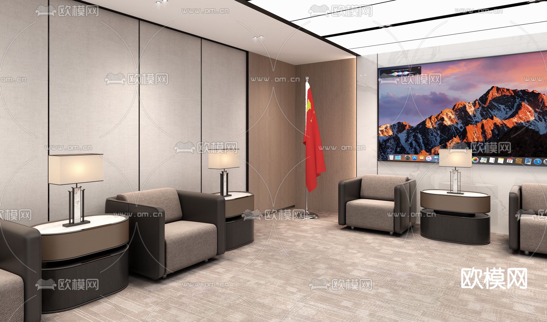 新中式接待室 会客厅su模型下载（渲染图2）