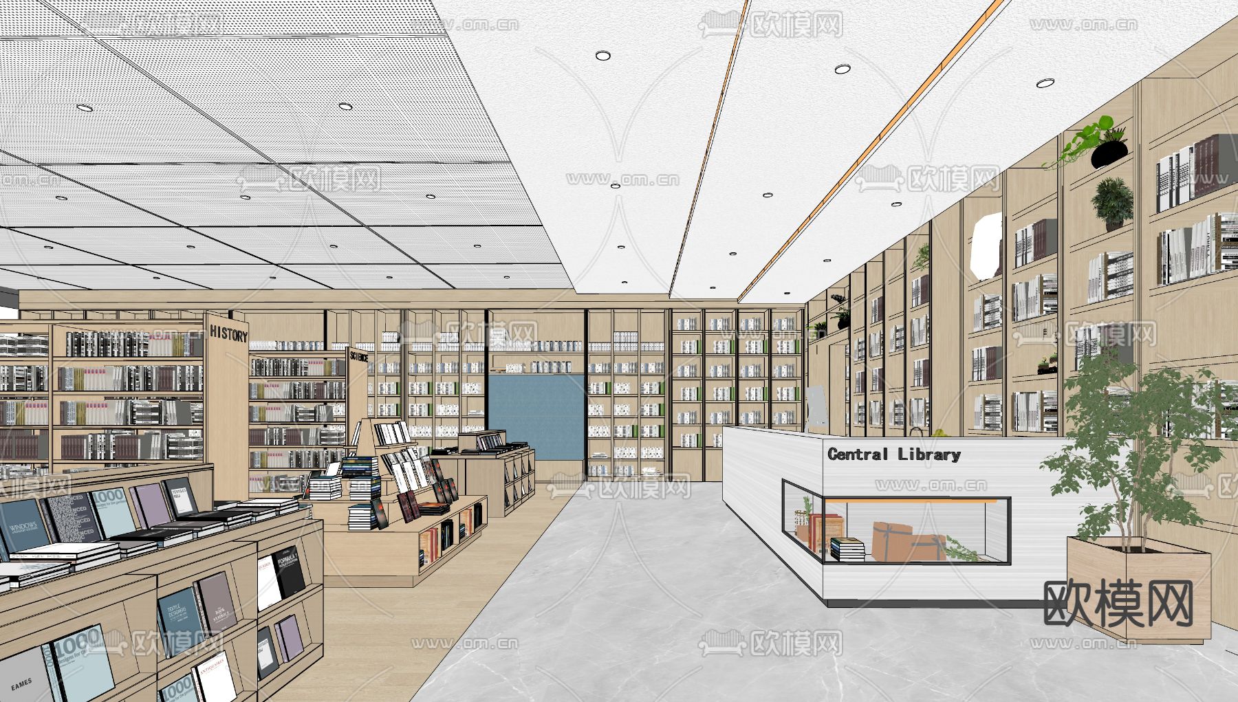 现代图书馆 书吧su模型下载（渲染图2）