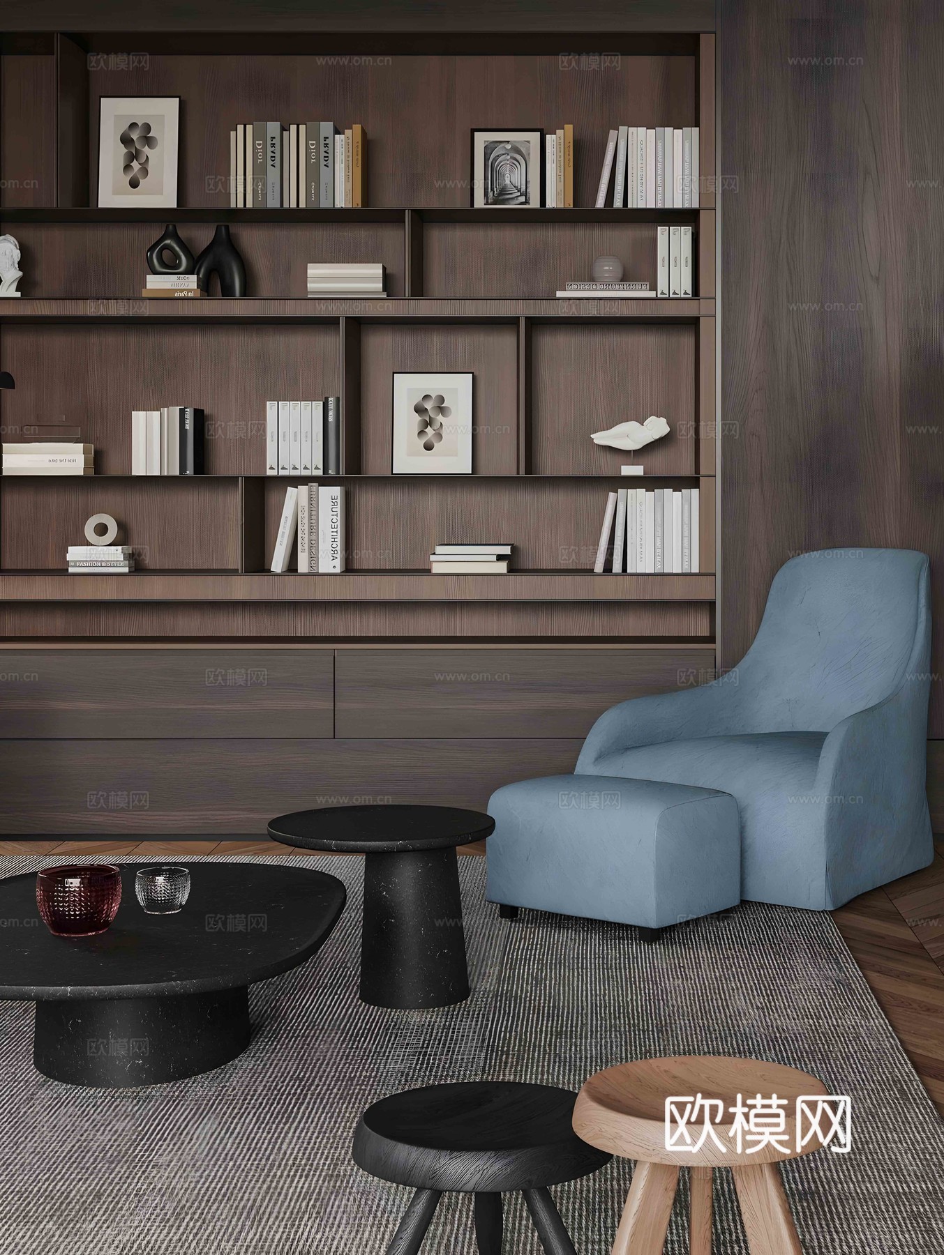 中古别墅客厅 中古风家居客厅 复古风别墅客厅 沙发茶几组合su模型下载（渲染图3）