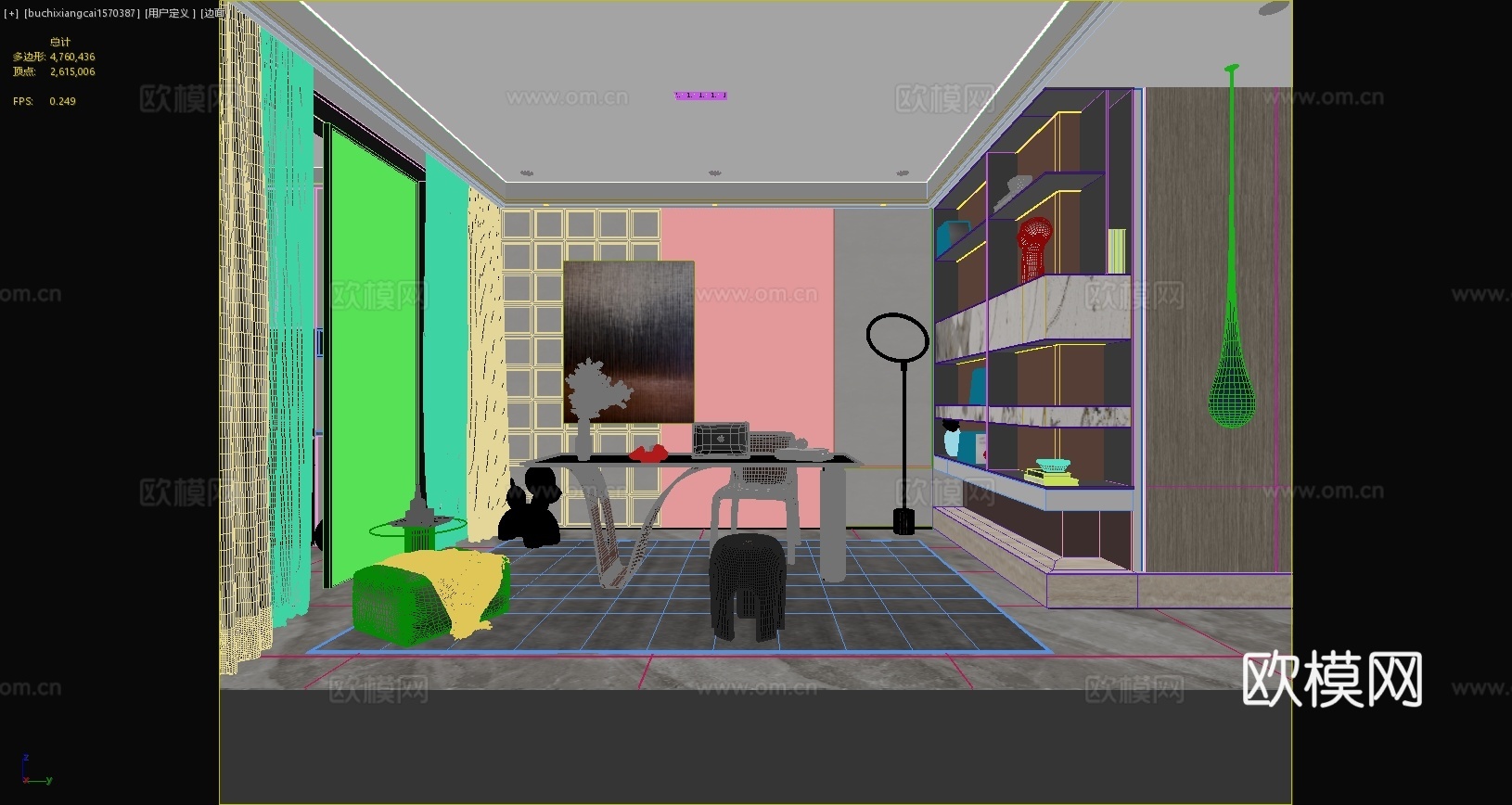 现代书房现代摆件书柜书椅书桌圆凳现代挂画玩具3d模型