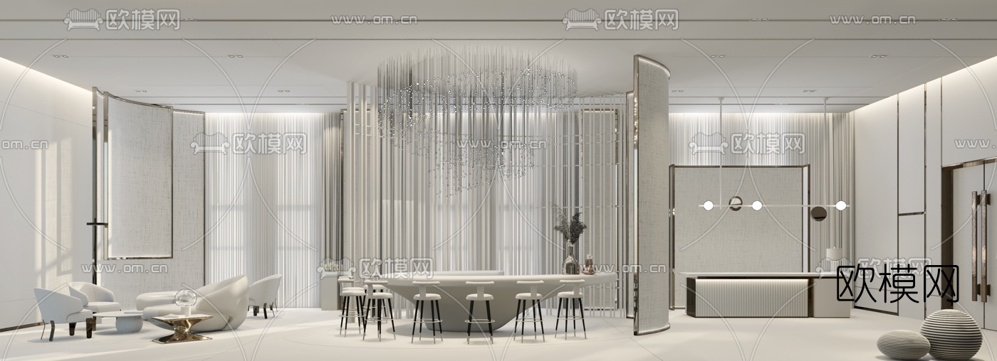 现代酒店大堂3d模型下载（渲染图2）
