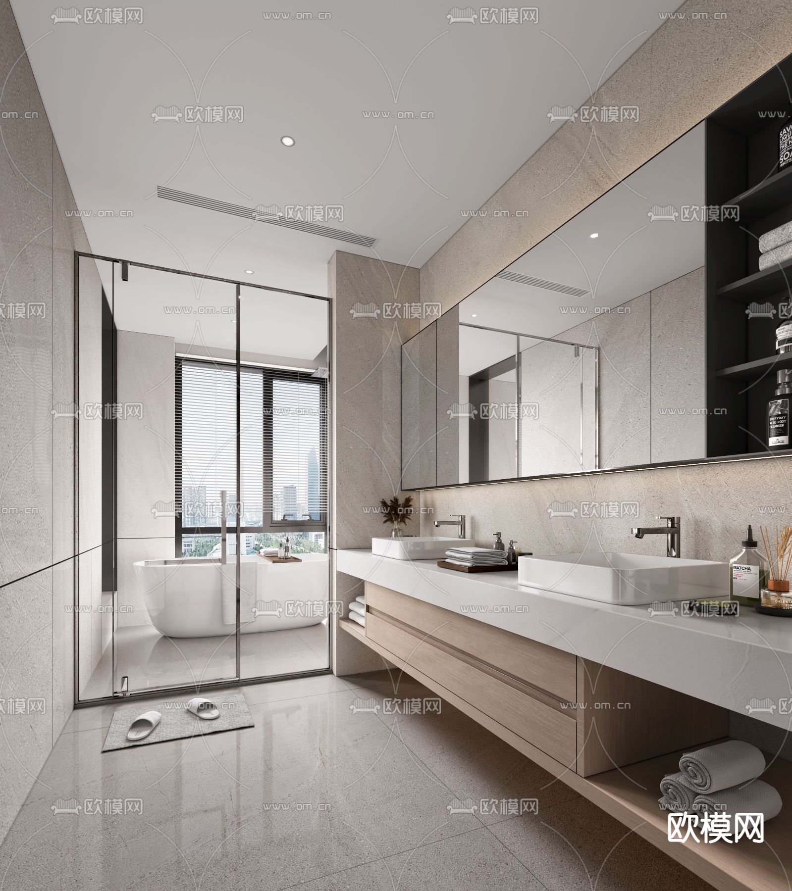 现代洗手间 卫生间su模型下载（渲染图1）