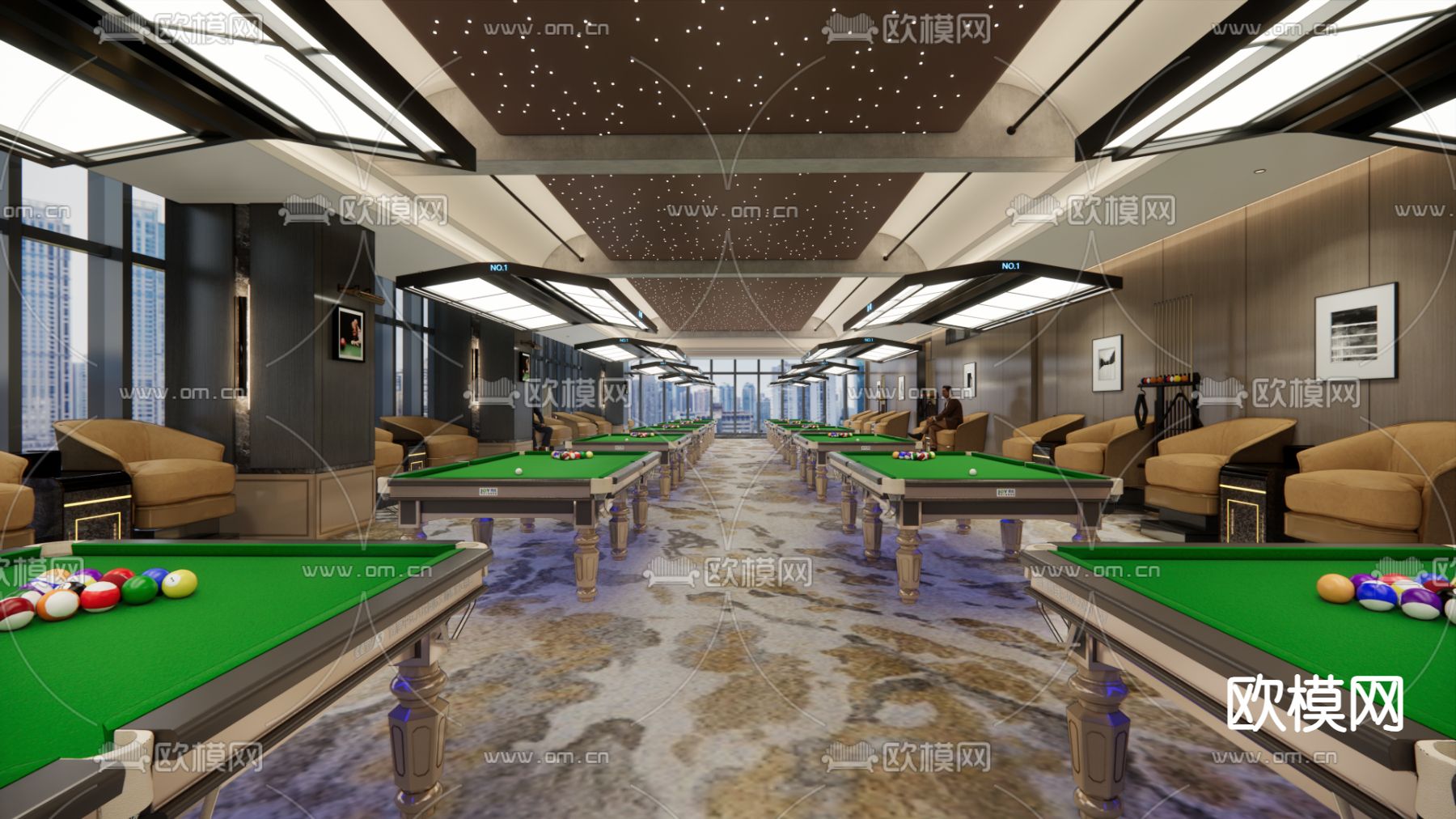 现代台球俱乐部su模型下载（渲染图1）