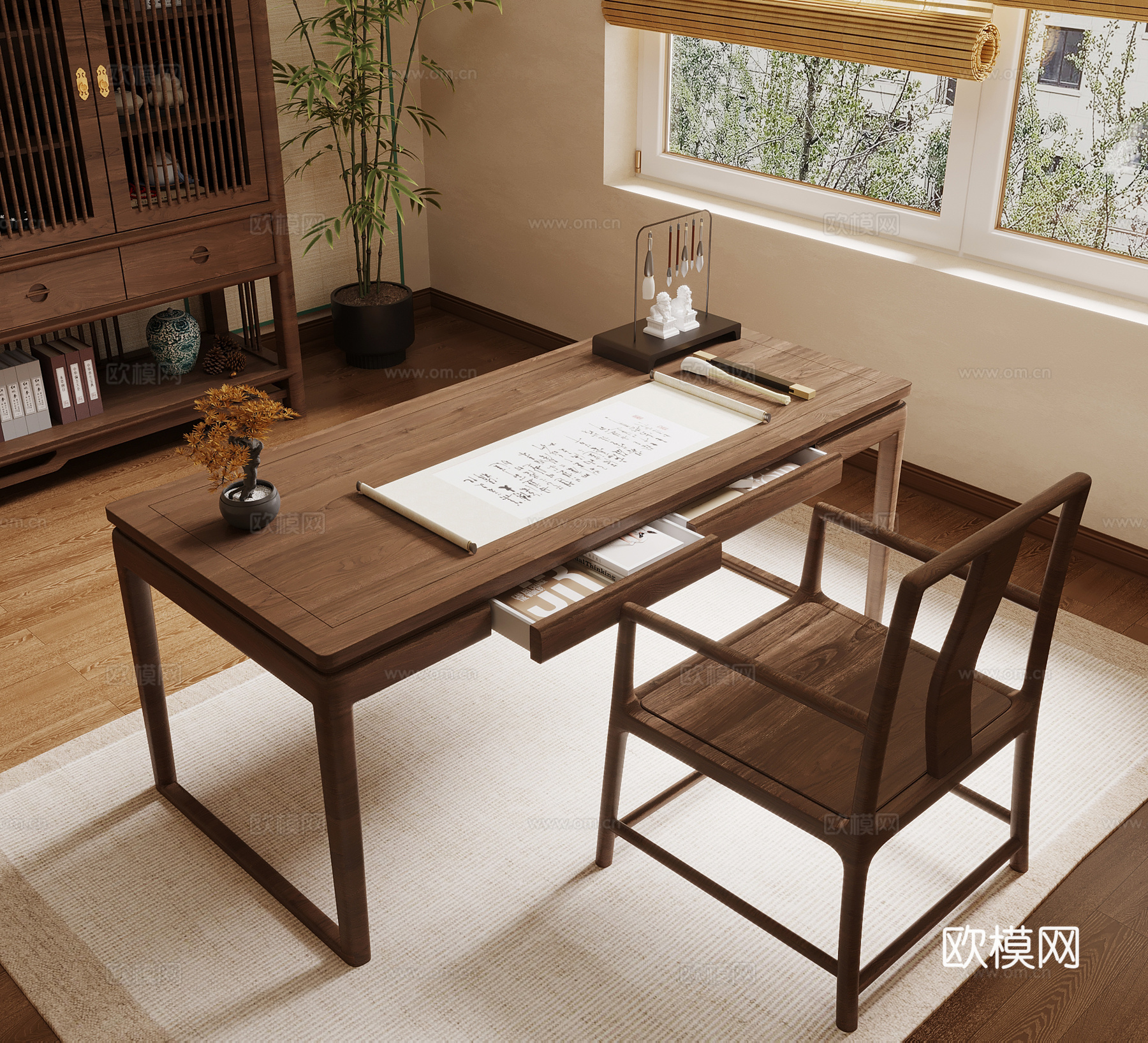 新中式书桌椅 学习用品3d模型