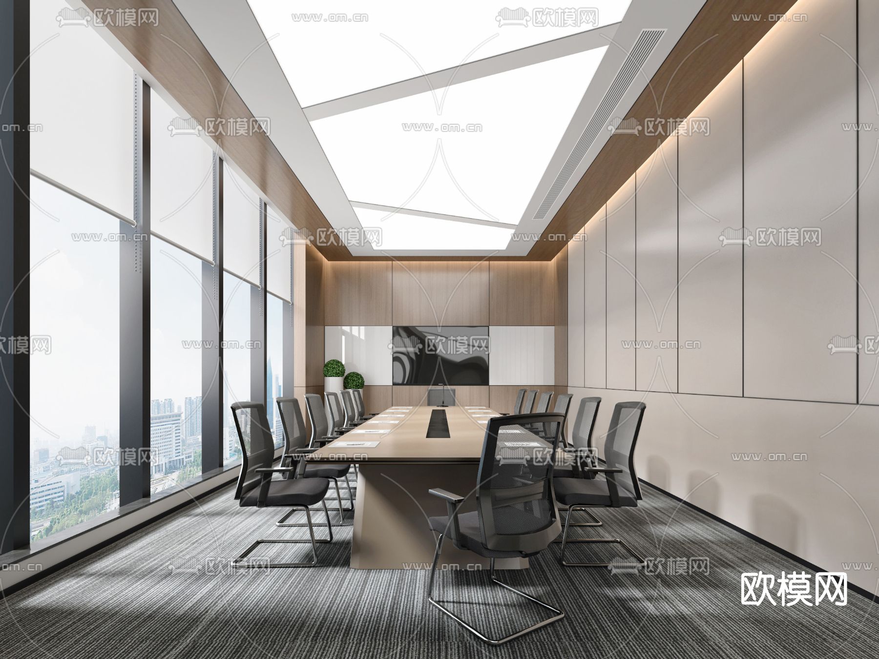 现代会议室su模型下载（渲染图1）