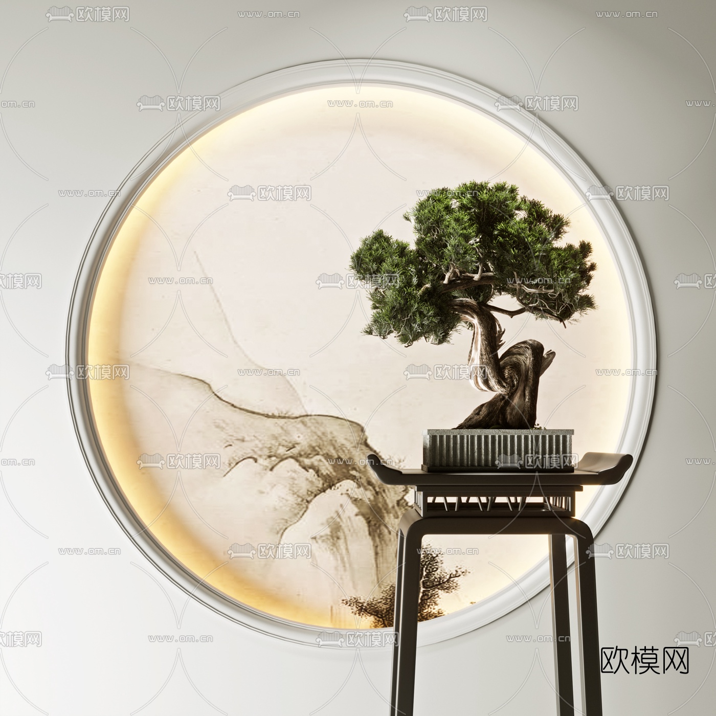 新中式松树盆景3d模型下载（渲染图1）