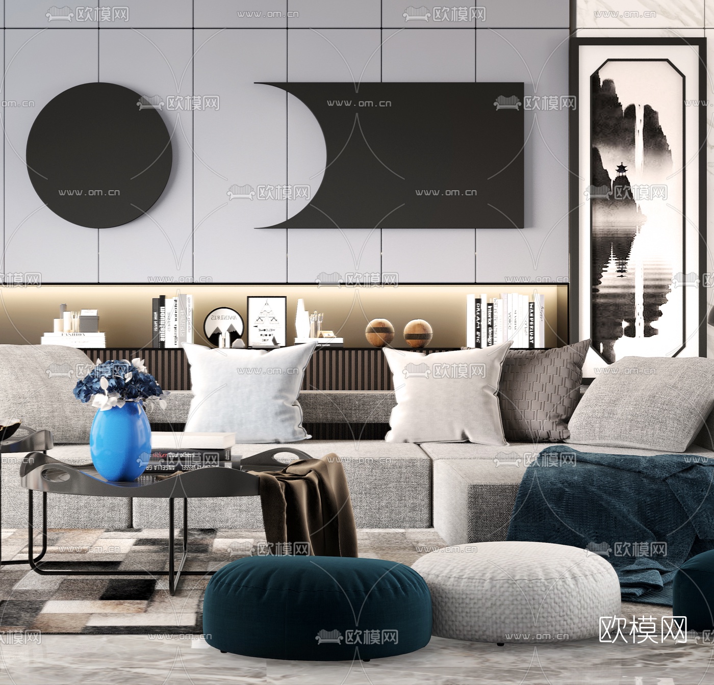 现代轻奢沙发组合3d模型下载（渲染图3）