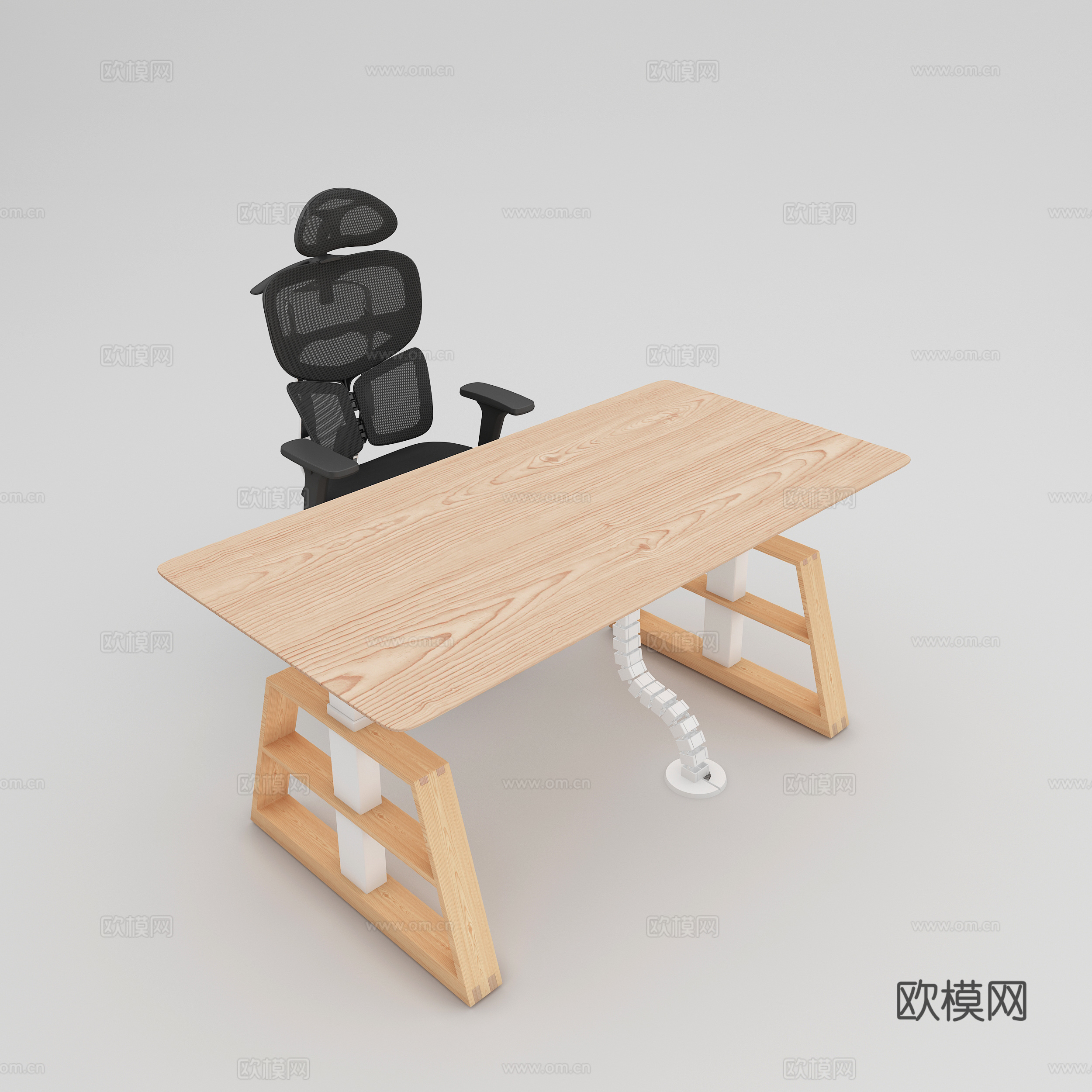 现代木纹书桌椅子 电脑桌 电脑椅子白底图3d模型