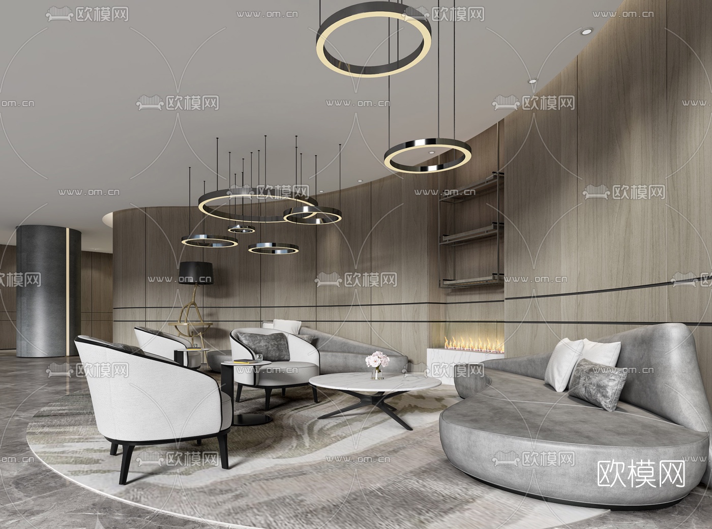 现代办公休息区3d模型下载