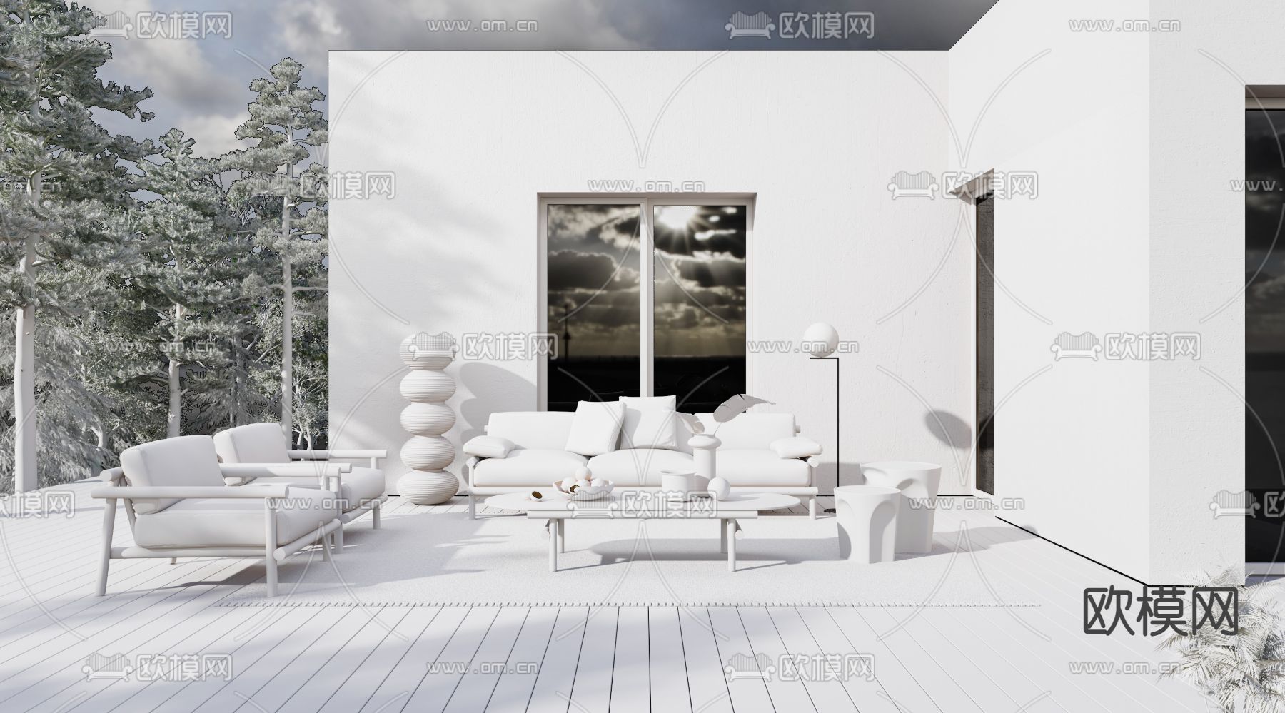 现代布艺户外沙发组合3d模型下载（渲染图4）