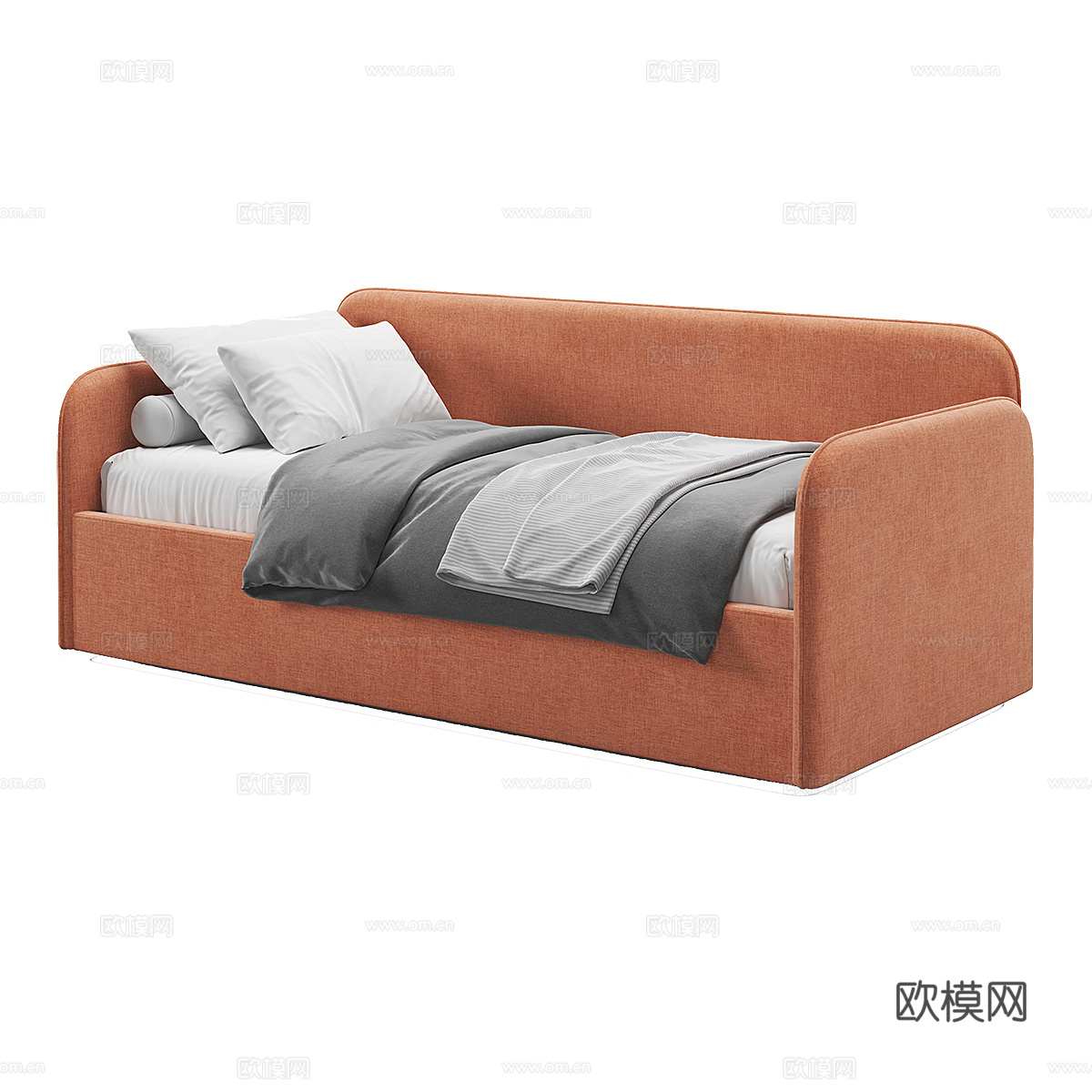 现代简约单人床 单人床 简约床 卧室床 抱枕3d模型下载