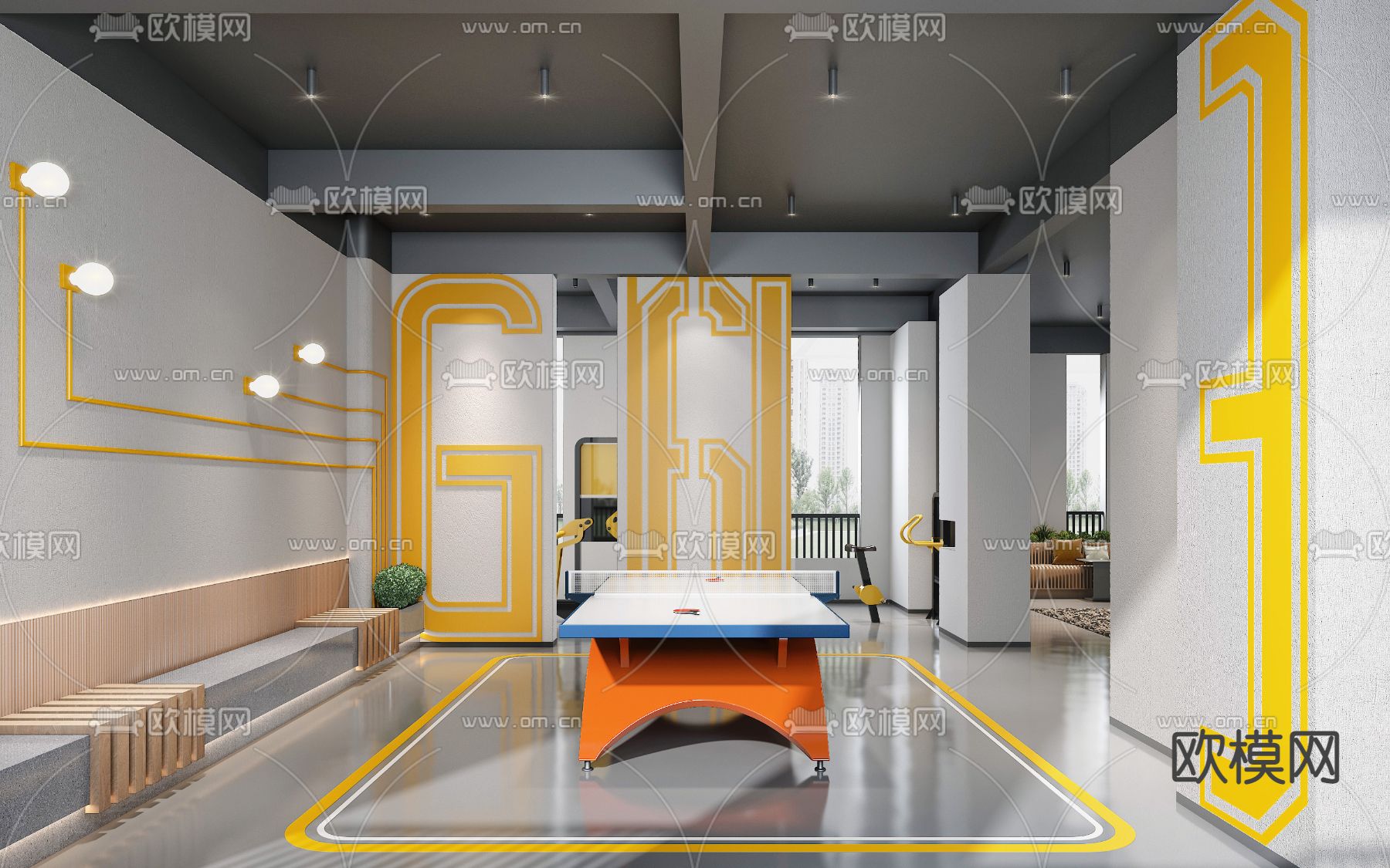 现代健身房su模型下载（渲染图1）