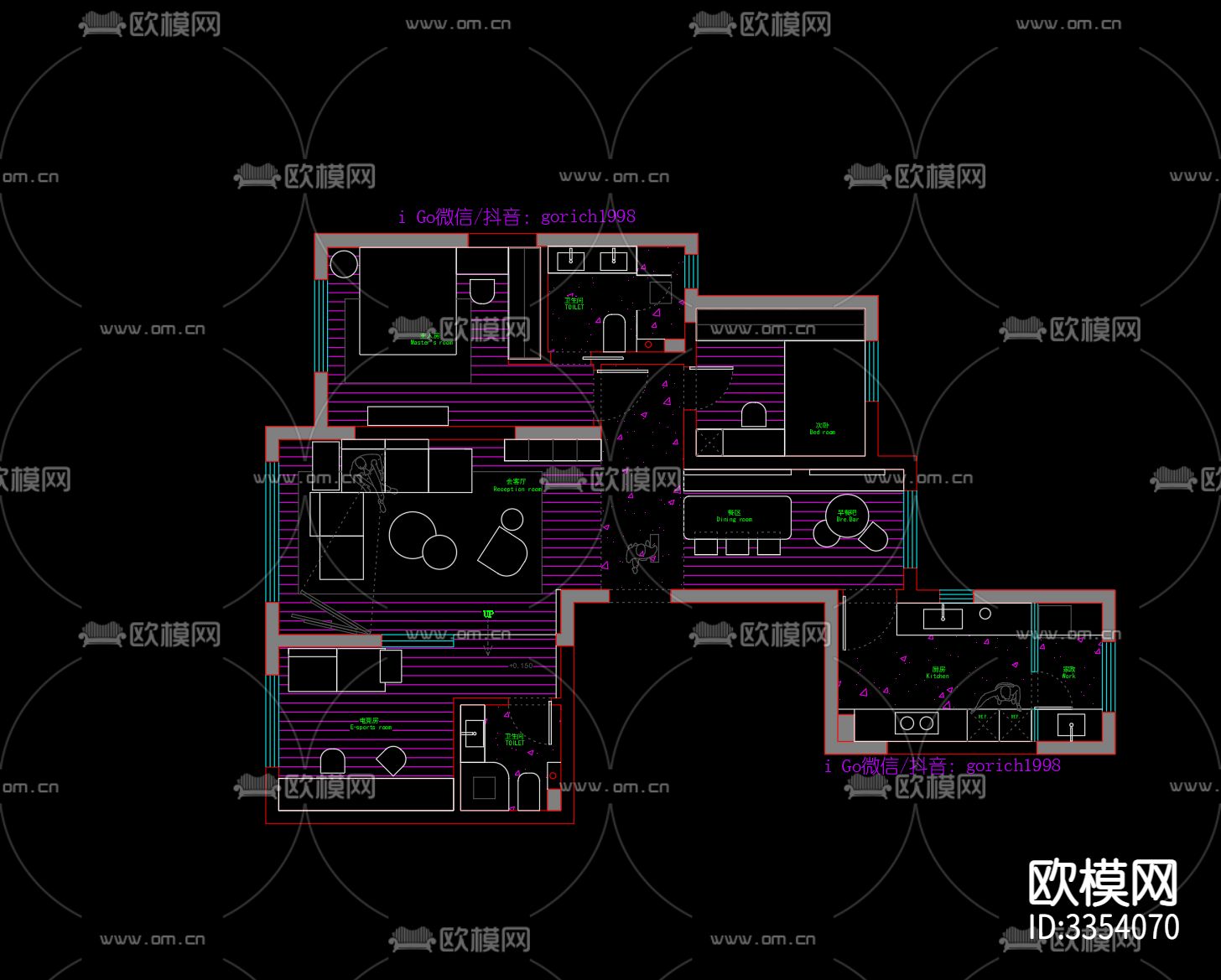 113㎡经典三改二平面优化案例源文件下载（渲染图2）