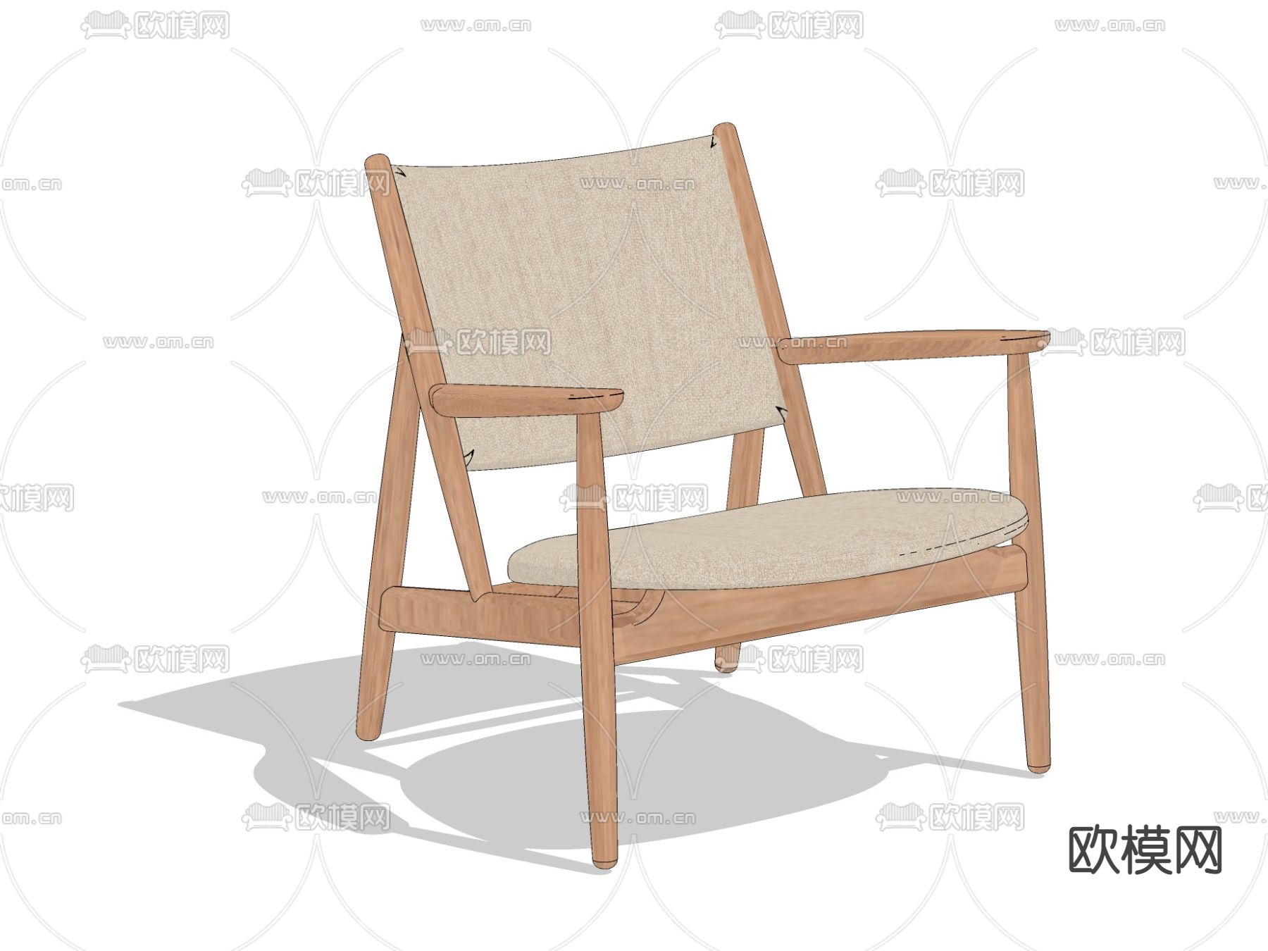 日式布艺休闲椅su模型下载（渲染图3）