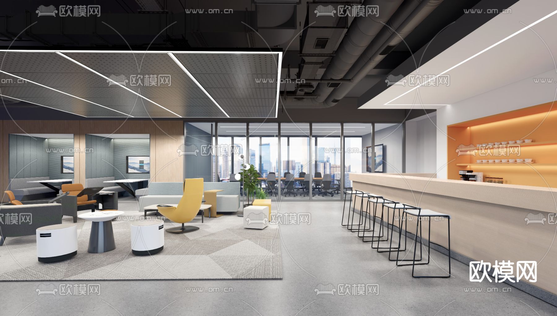 现代茶水间su模型下载（渲染图1）