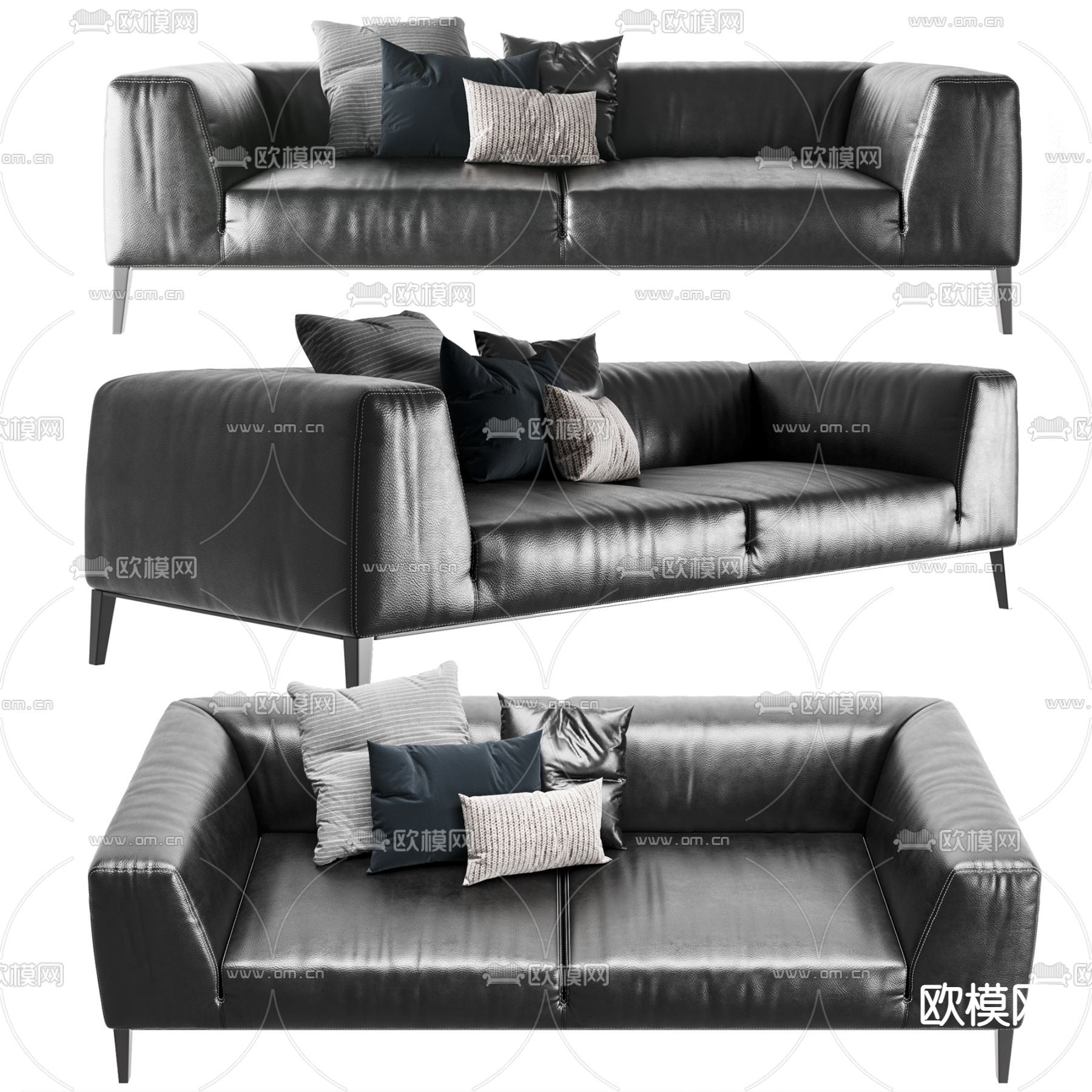 现代皮革双人沙发3d模型下载（渲染图1）