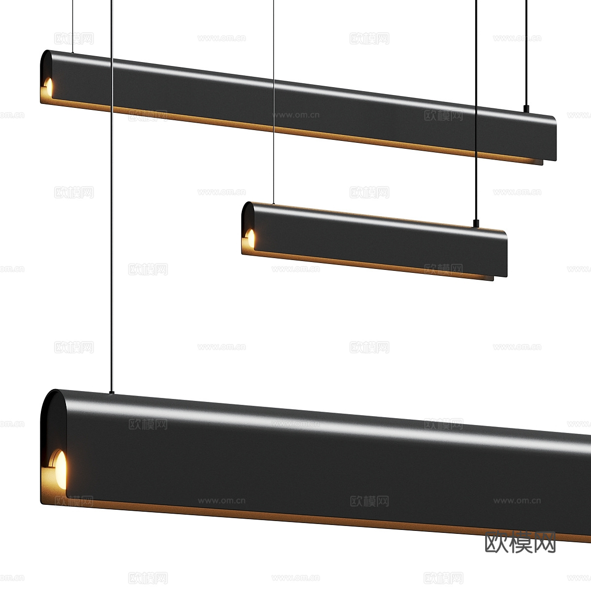 现代轻奢极简长条金属吊灯3d模型
