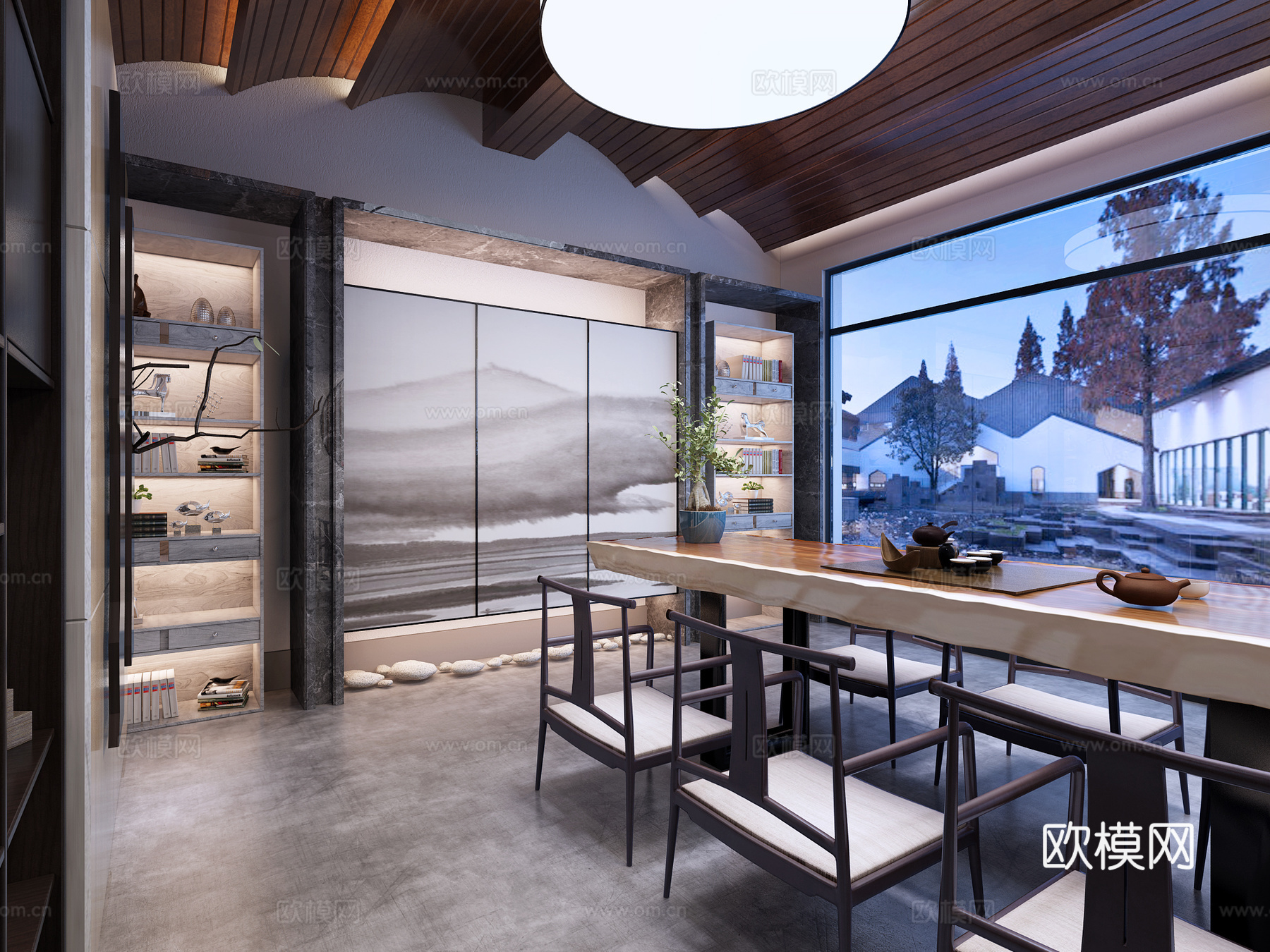 新中式茶室 新中式吊灯 餐桌椅3d模型