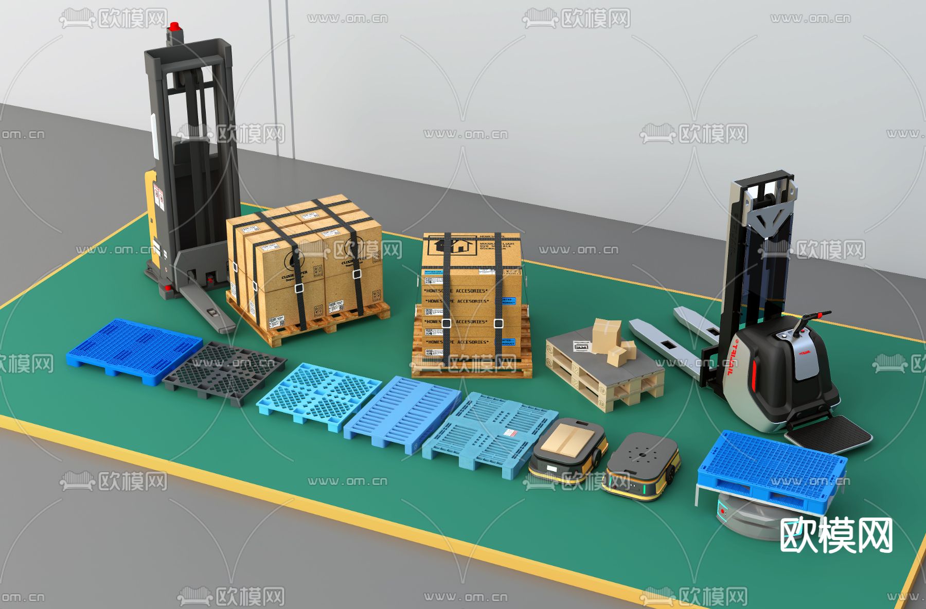 包装箱叉车 无人运输车su模型下载（渲染图4）