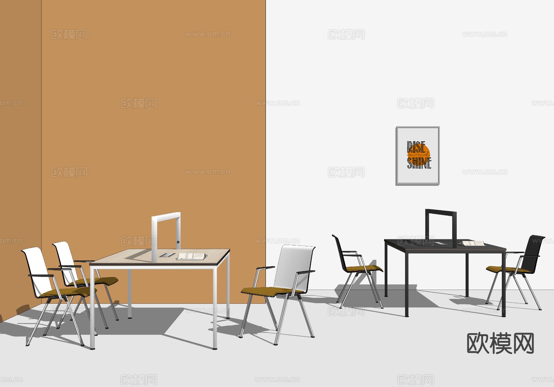 现代阅览桌椅 会议桌椅su模型下载（渲染图1）