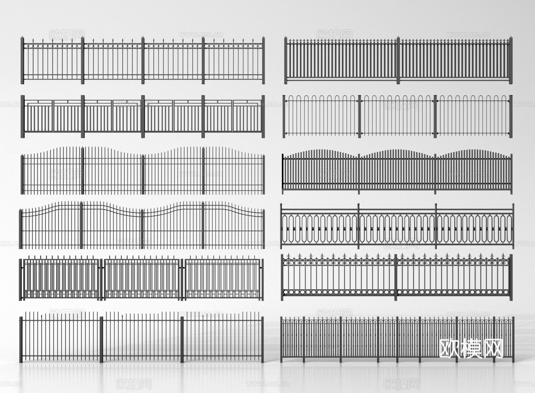 现代围栏 铁艺围栏护栏 栏杆 防护栏 阳台栏杆3d模型