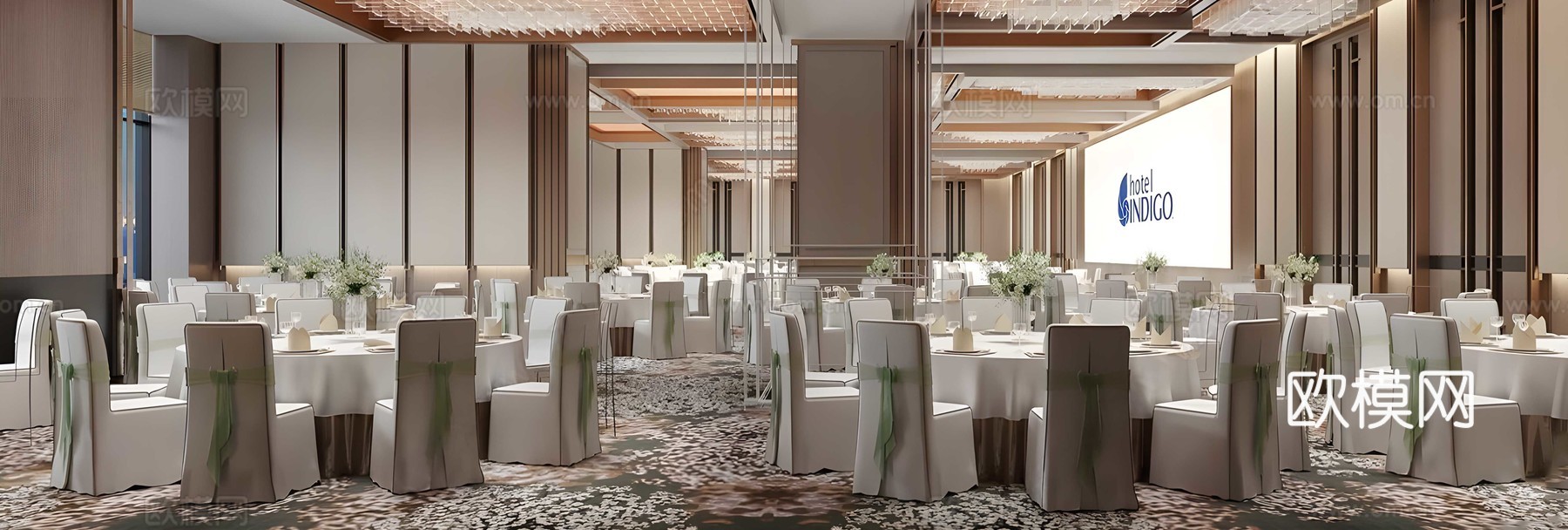 现代宴会厅 婚礼宴会厅 酒店宴会厅 酒店餐厅 轻奢酒店宴会厅su模型下载（渲染图1）
