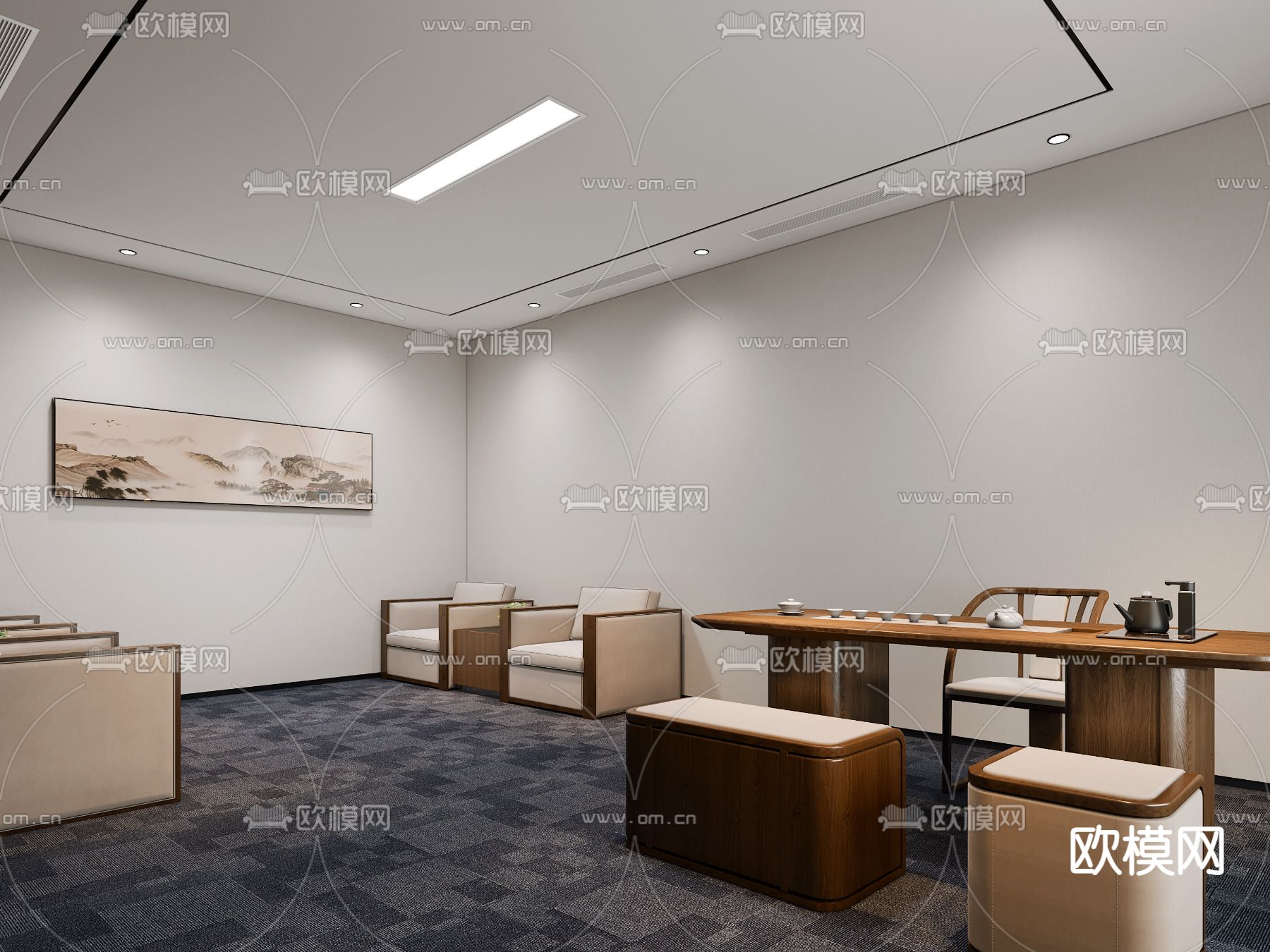 新中式接待室su模型下载（渲染图1）