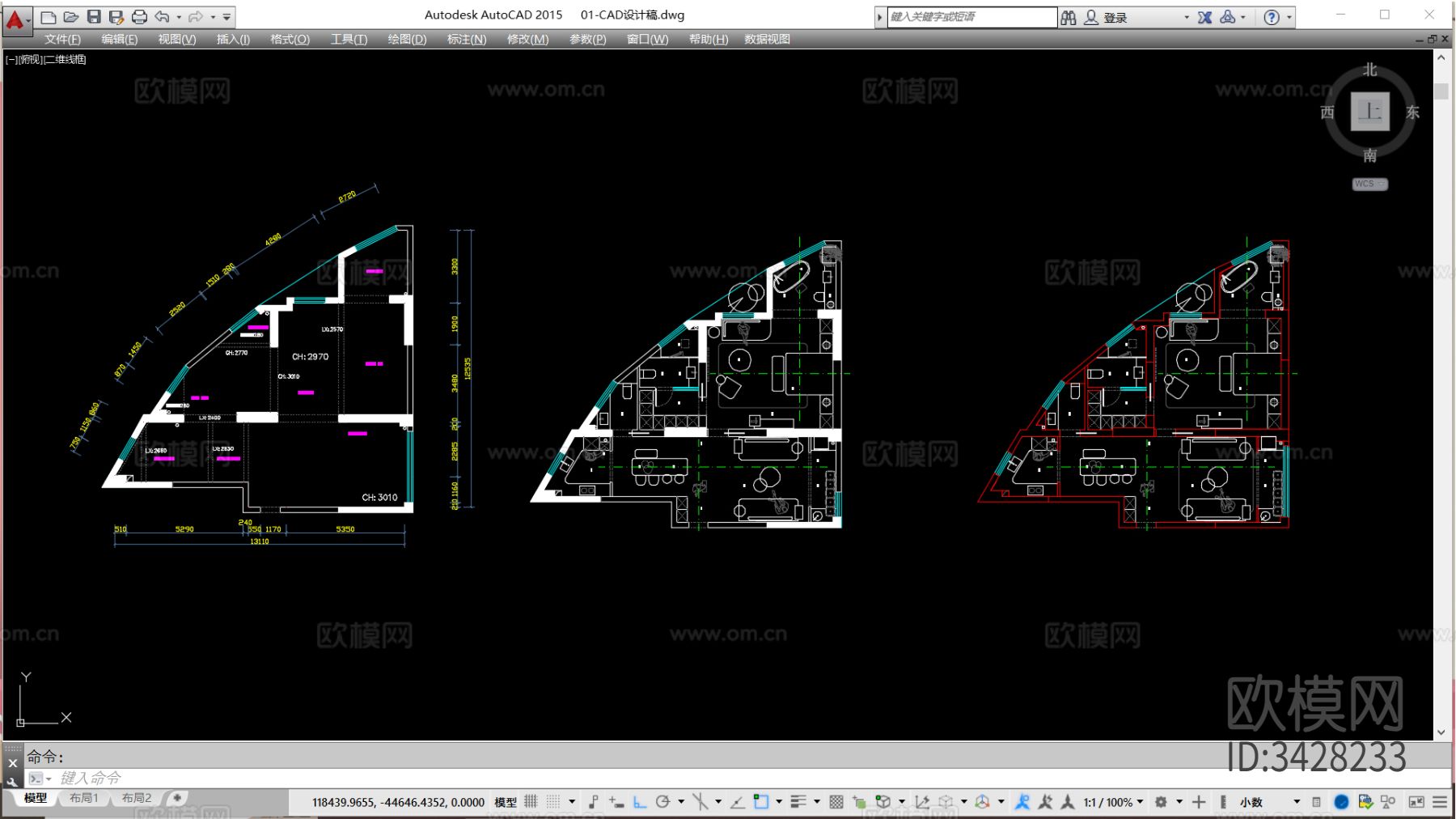 iGo 114㎡异形户型平面优化案例源文件cad施工图下载（渲染图3）