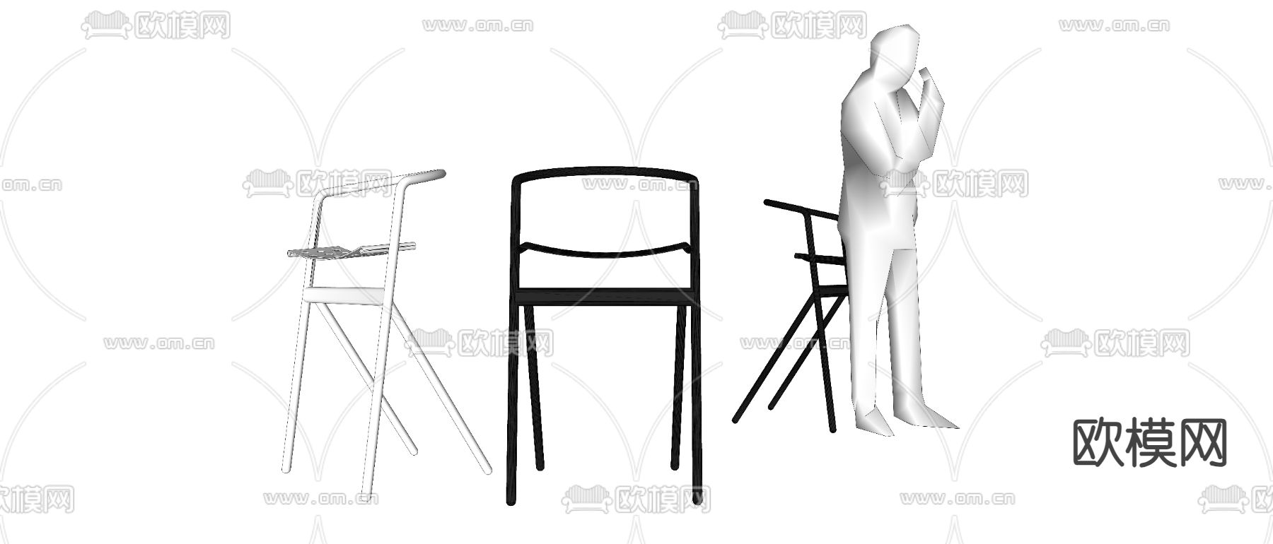 椅子 培训椅 站立办公椅su模型