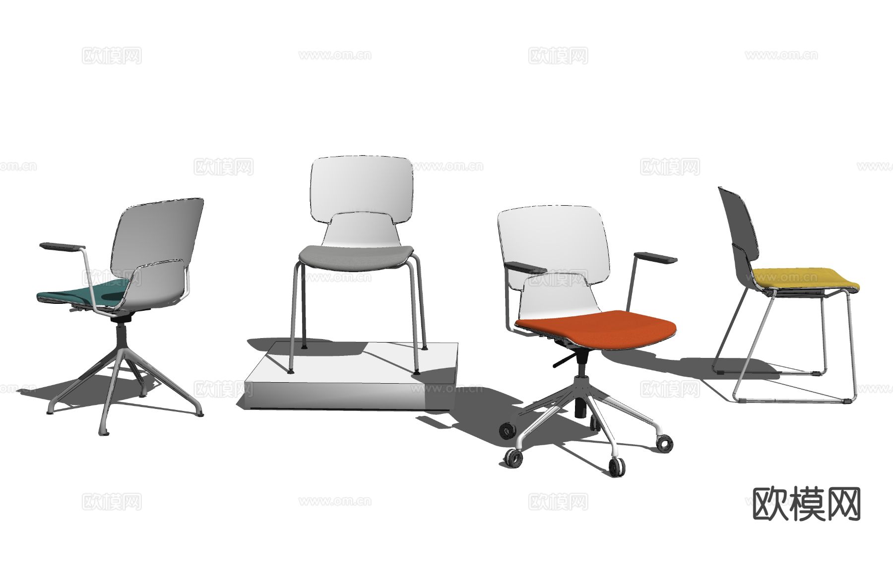 办公椅 班前椅 员工椅 洽谈椅su模型下载（渲染图1）