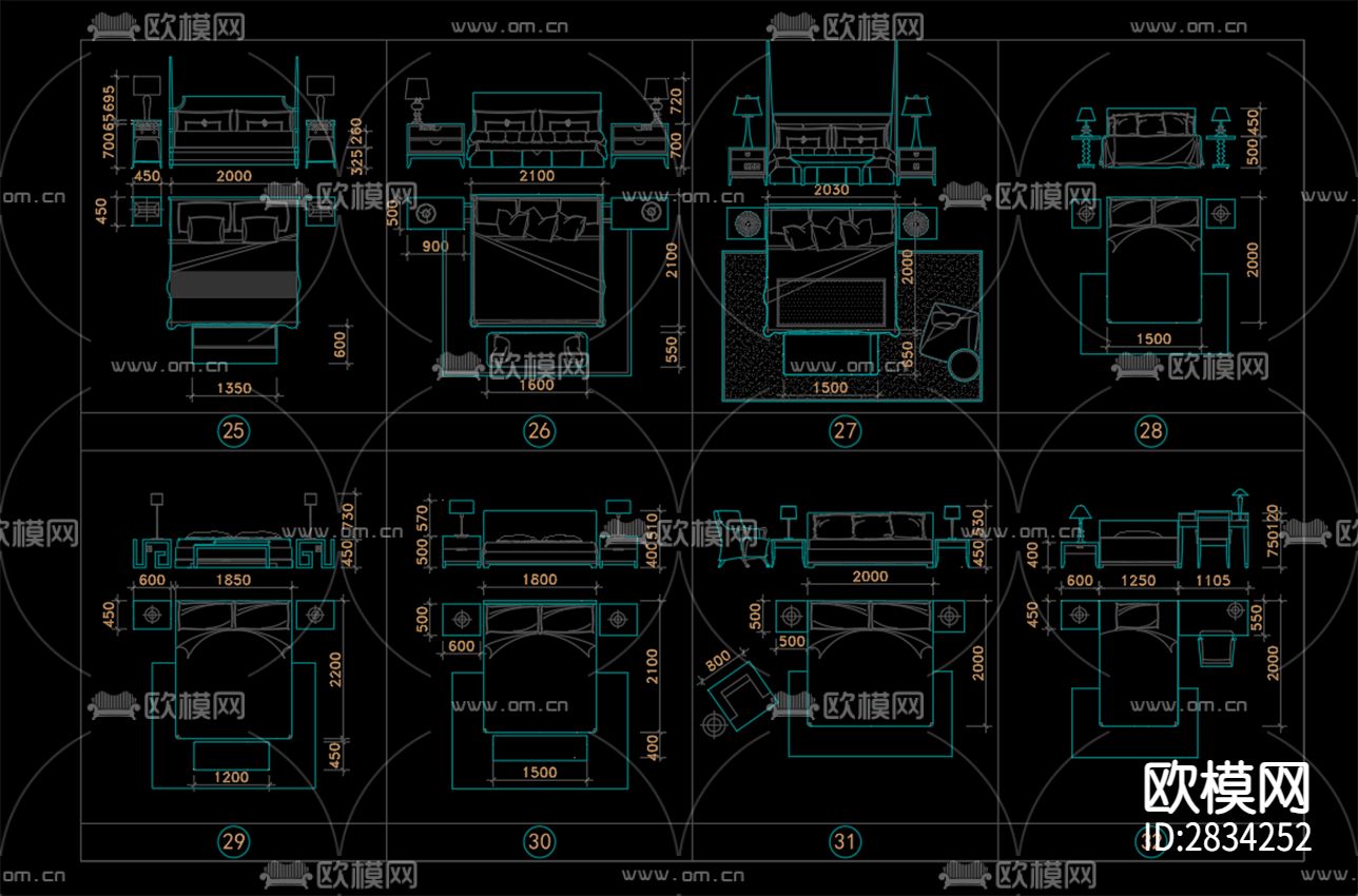 沙发餐桌床卫浴厨房灯具cad图库下载（渲染图3）