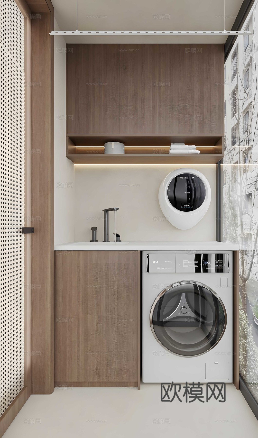 侘寂卫生间 侘寂风卫生间 干湿分离卫生间 半墙卫生间 卫生间su模型下载（渲染图2）