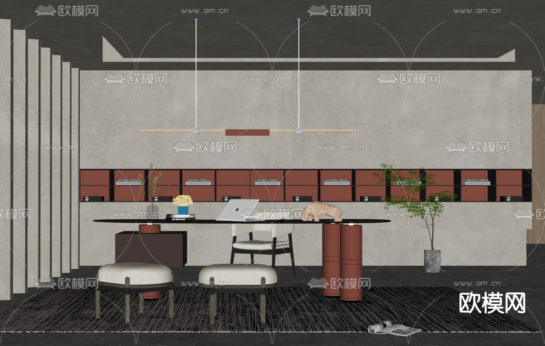 现代轻奢书桌椅su模型下载（渲染图2）