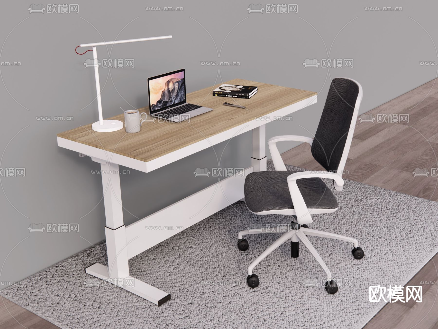 现代升降书桌椅su模型下载（渲染图1）