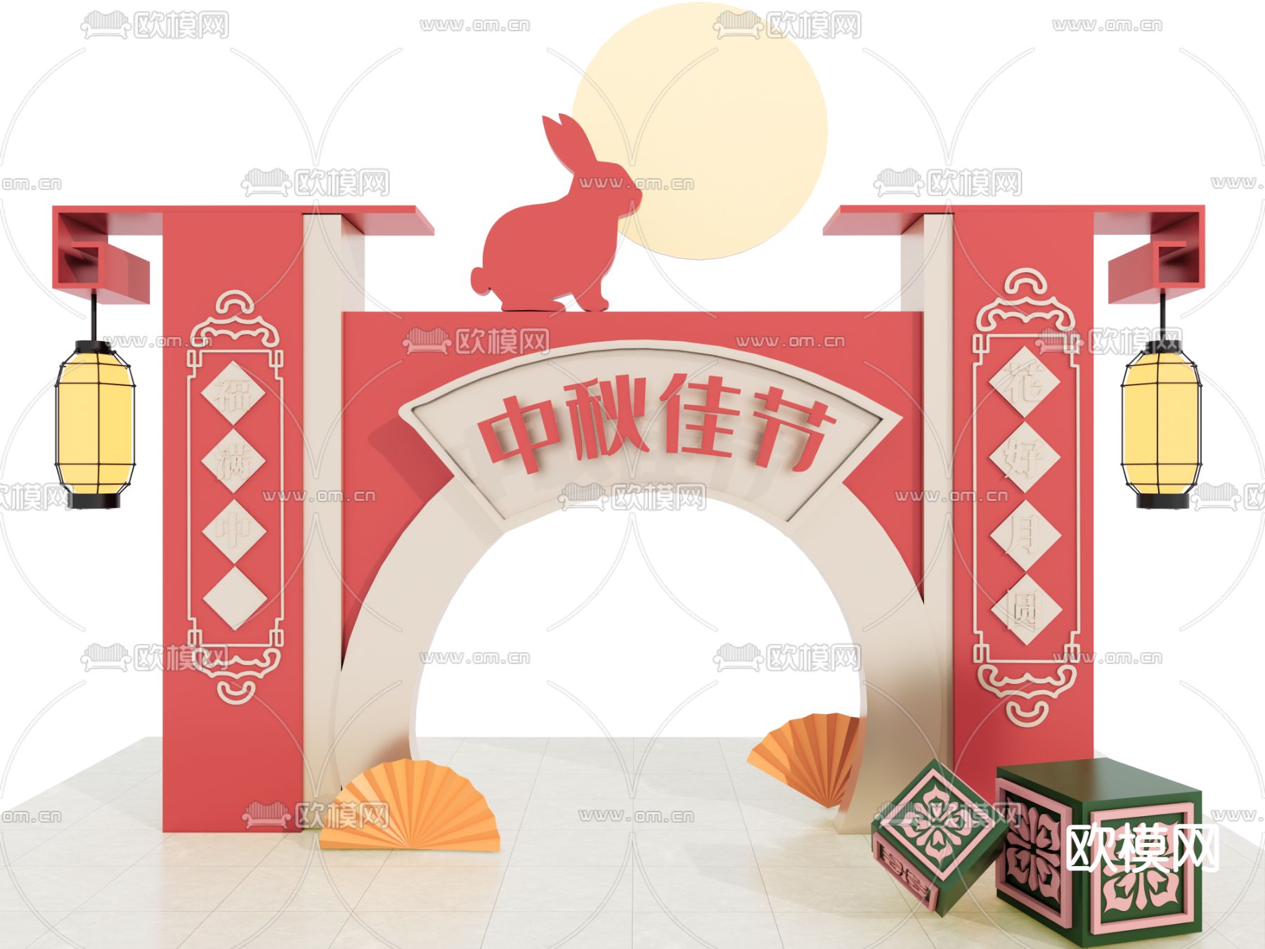 中式中秋节美陈su模型