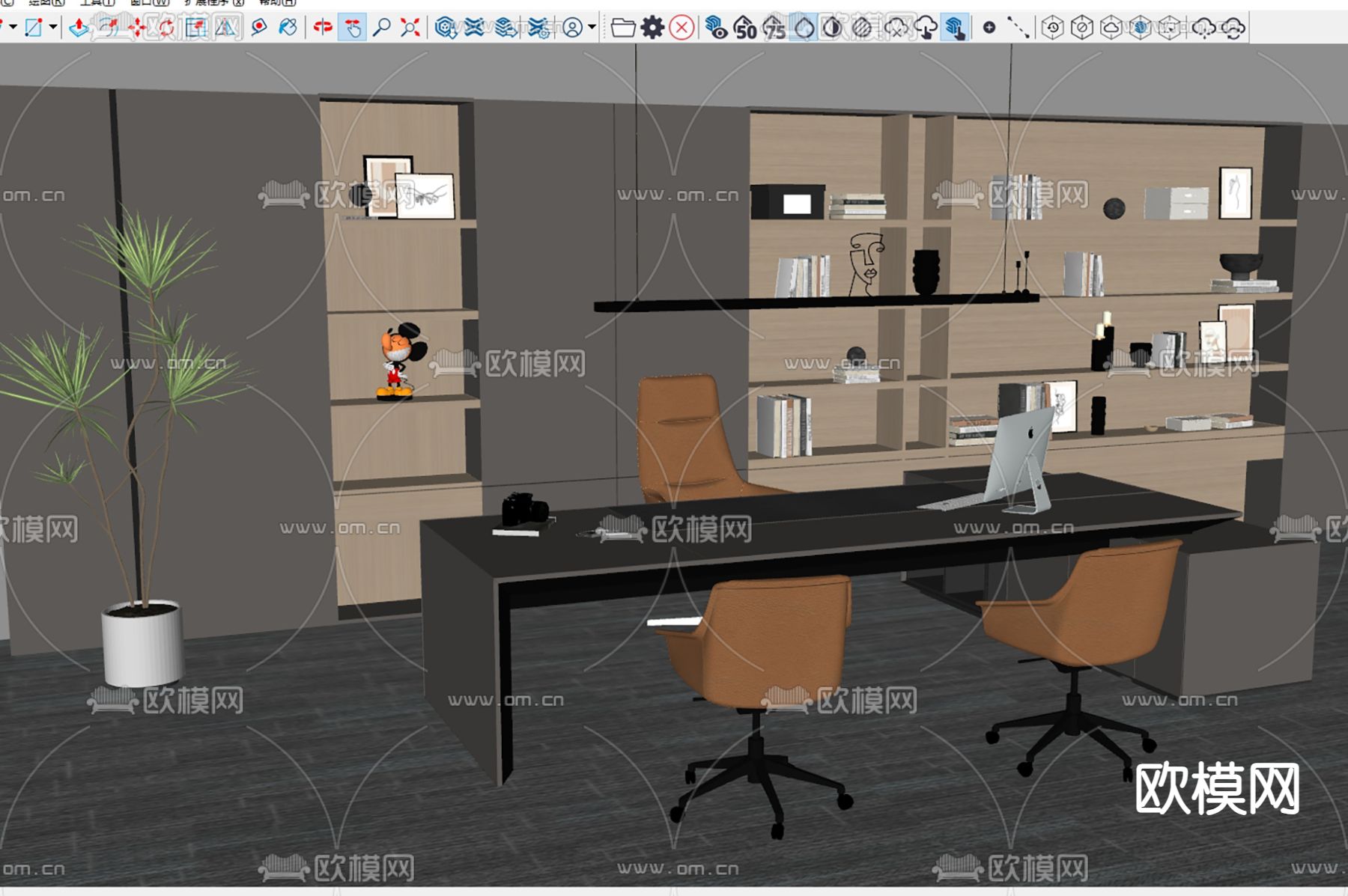 办公桌椅 班台桌椅su模型下载（渲染图1）