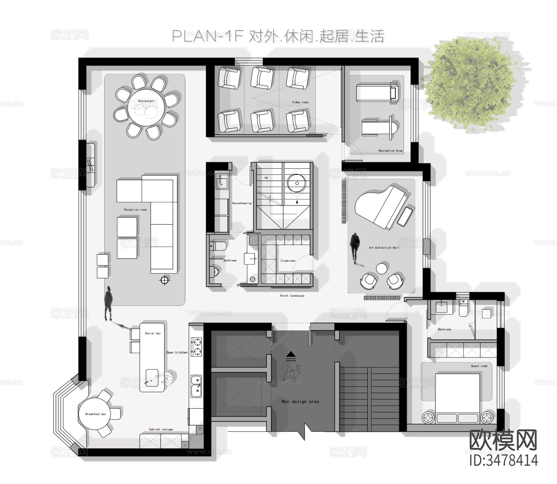 现代别墅CAD施工图下载（渲染图1）