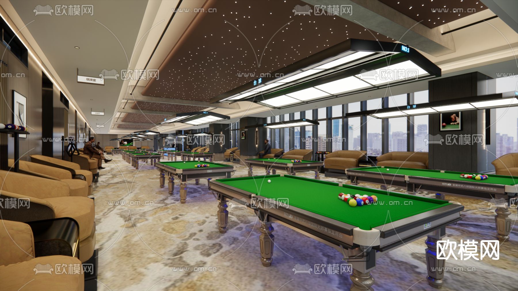 现代台球俱乐部su模型下载（渲染图2）