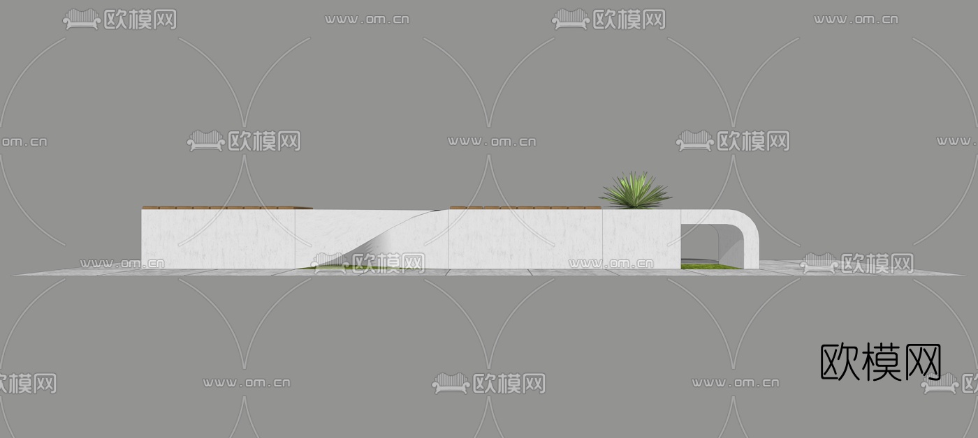 现代户外异形公用椅su模型下载（渲染图2）