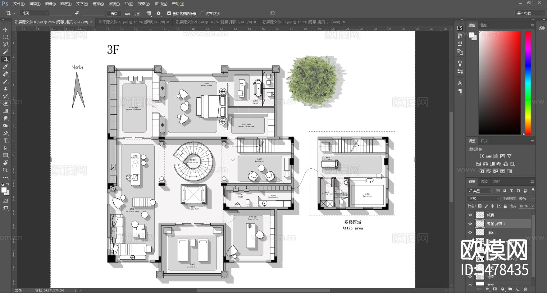 现代独栋别墅CAD平面图下载（渲染图4）