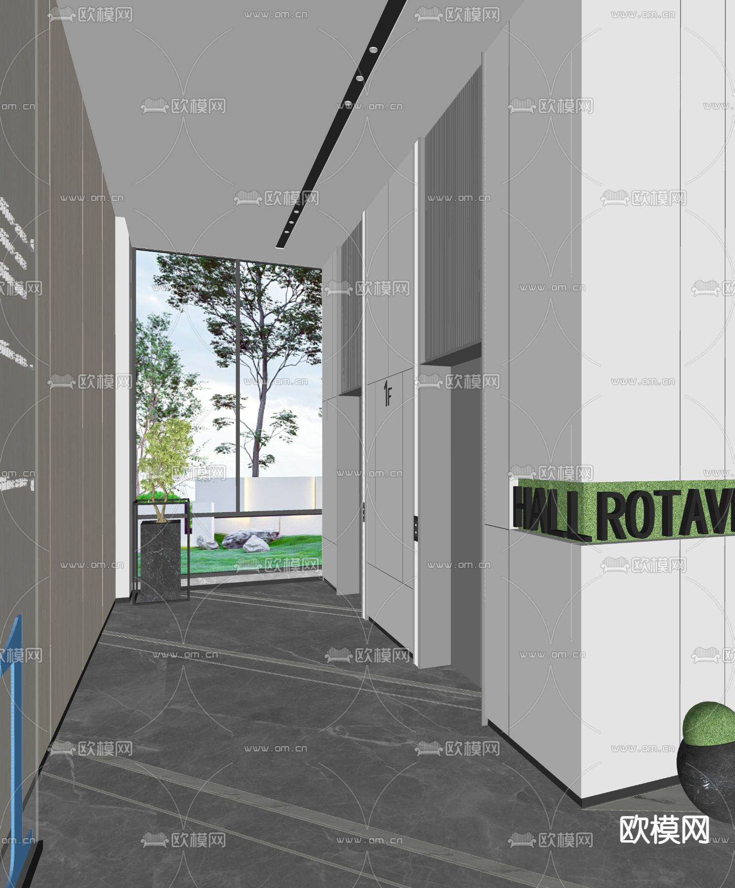 现代办公室电梯厅su模型下载（渲染图3）